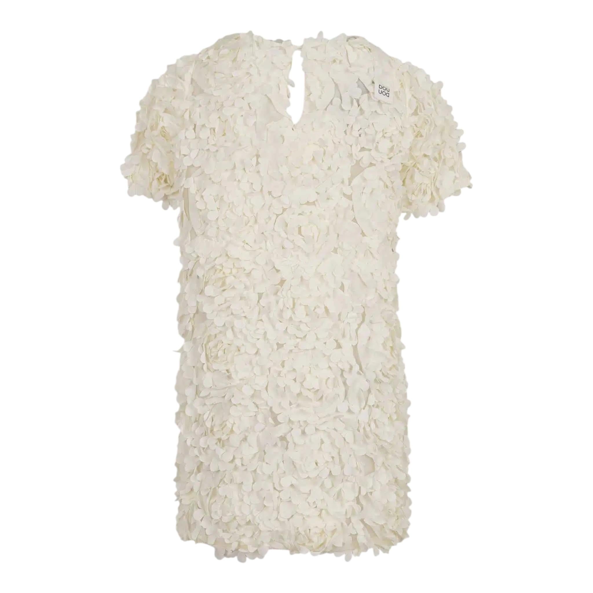 Dou Dou Abito Girocollo Tinta Unita con Applicazioni per Bambina DW1A91XX PANNA DOU DOU 