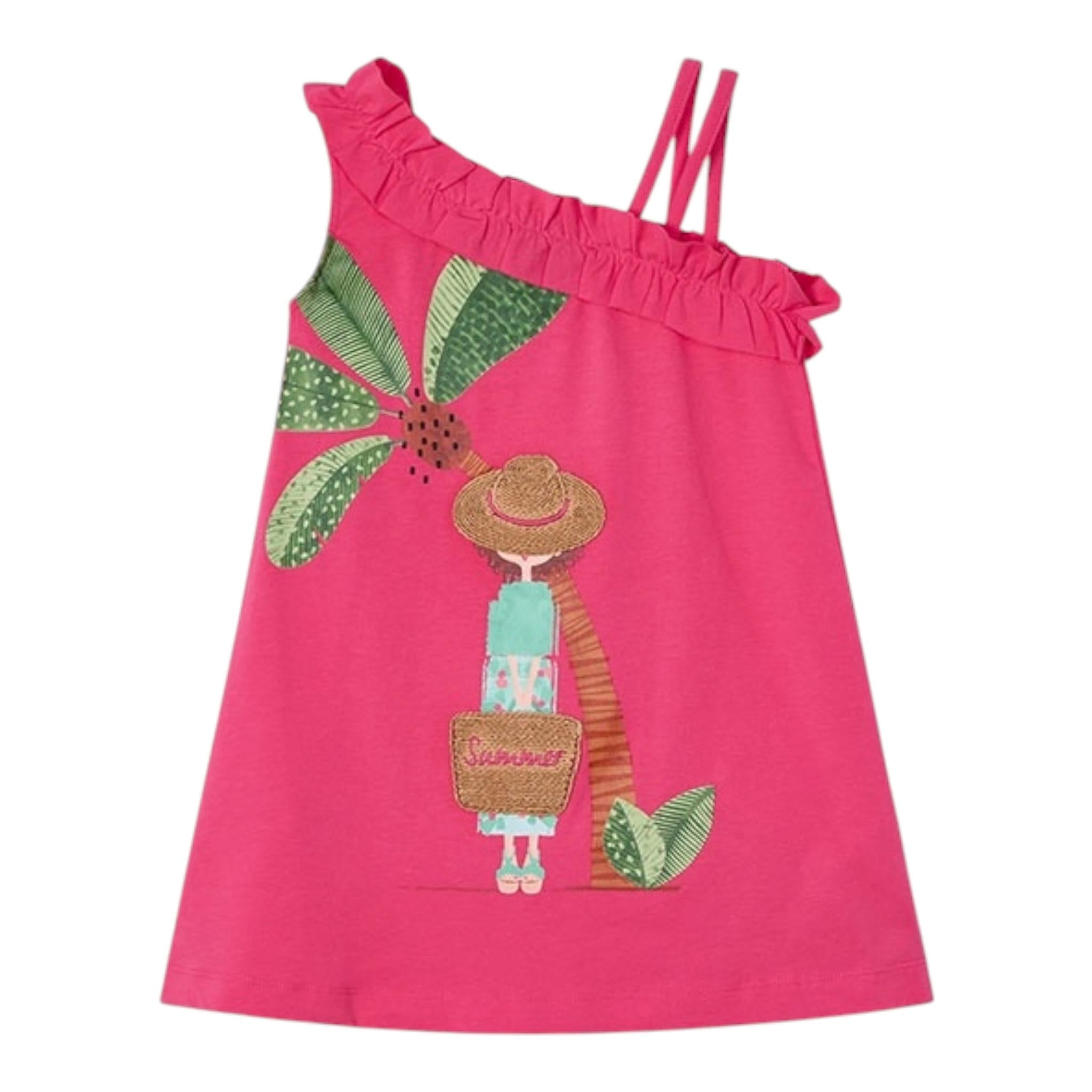 Mayoral Abito Tinta Unita con Stampa per Bambina 39377 FUXIA MAYORAL 