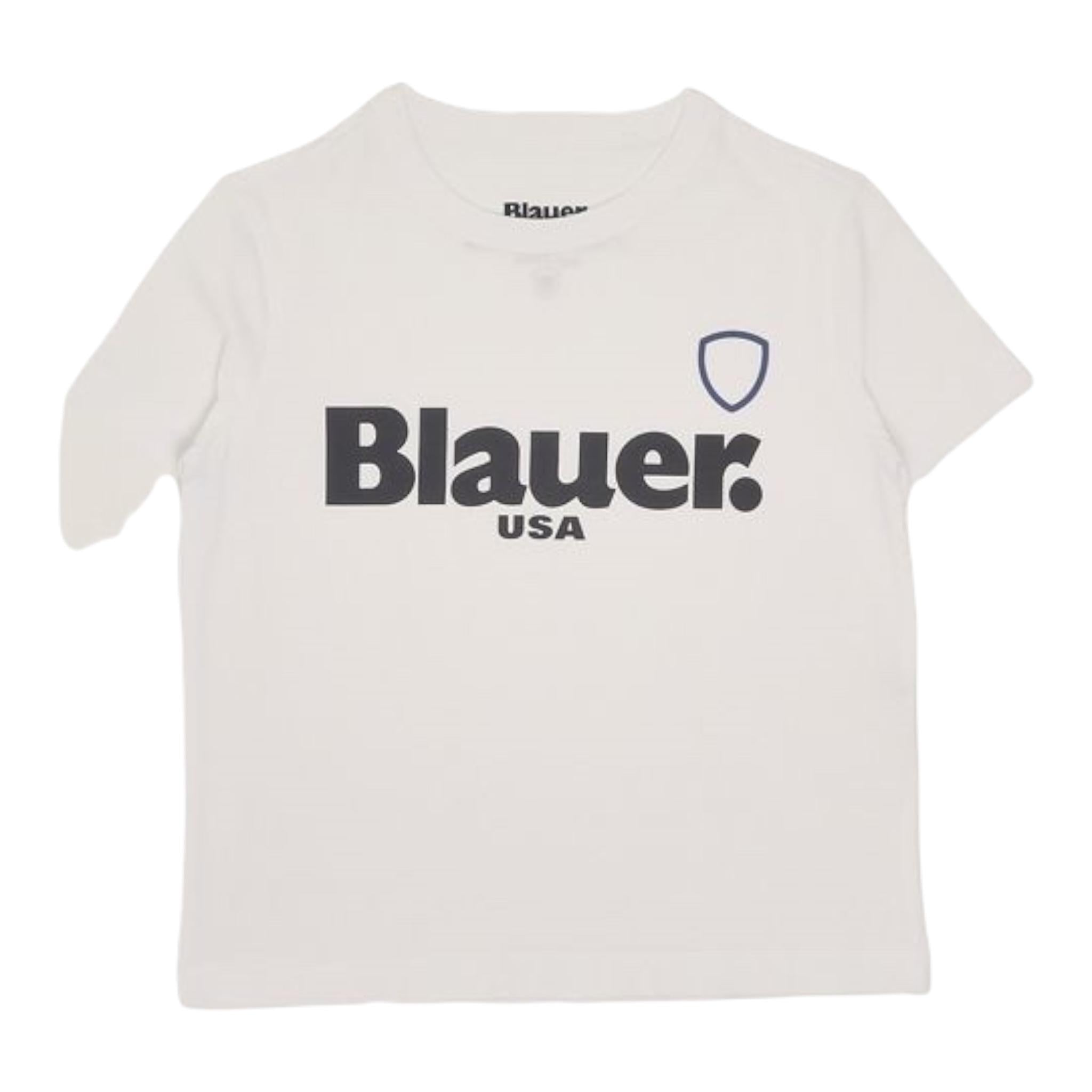 Blauer T-Shirt Giricollo Tinta Unita con Stampa per Bambino 24SBLKH02507 BIANCO BLAUER 