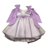 Colori Chiari Abito Giromanica Cerimoniale Bicolore con Fiocchi In Contrasto per Bambina FB107653J BIANCO COLORI CHIARI 