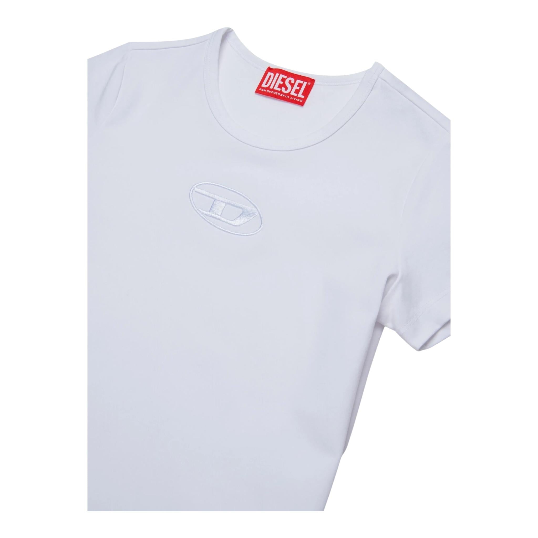 Diesel T-Shirt Girocollo Tinta Unita con Logo per Bambina J02036 BIANCO DIESEL 