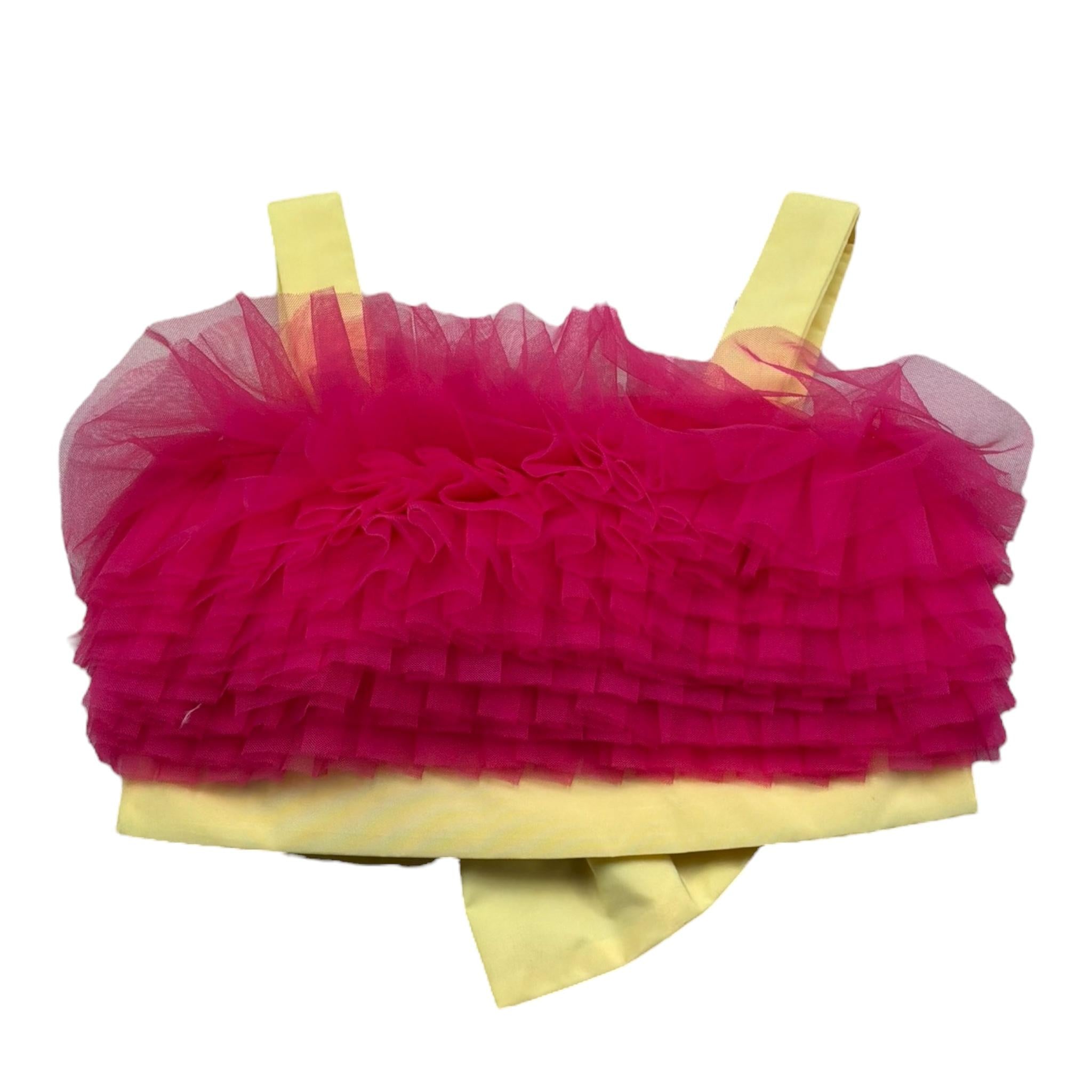 Miss Grant Top Giromanica Tinta Unita con Tulle per Neonata MG1353 GIALLO MISS GRANT 