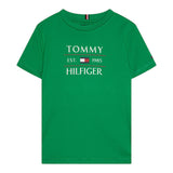 Tommy Hilfiger T-Shirt Girocollo Tinta Unita con Logo per Bambino KB0KB09538X VERDE TOMMY HILFIGER 