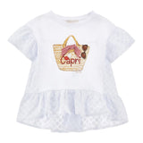 Monnalisa Maxi T-Shirt Girocolo Tinta Unita con Stampa per Bambina 19E625 BIANCO MONNALISA 