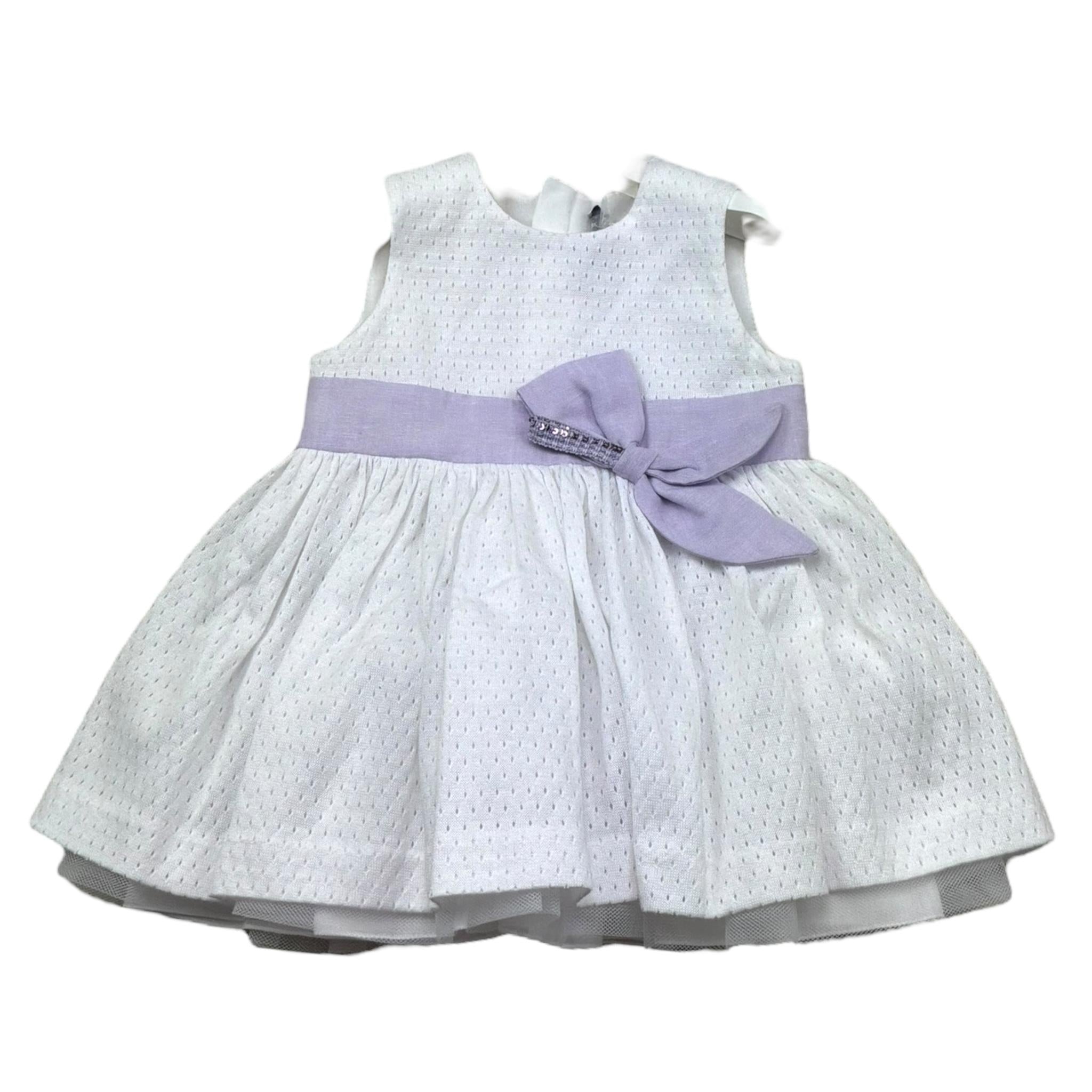 I Delfi Abito Giromanica Tinta Unita con Cintura In Contrasto per Neonata 25P5079 BIANCO I DELFI 