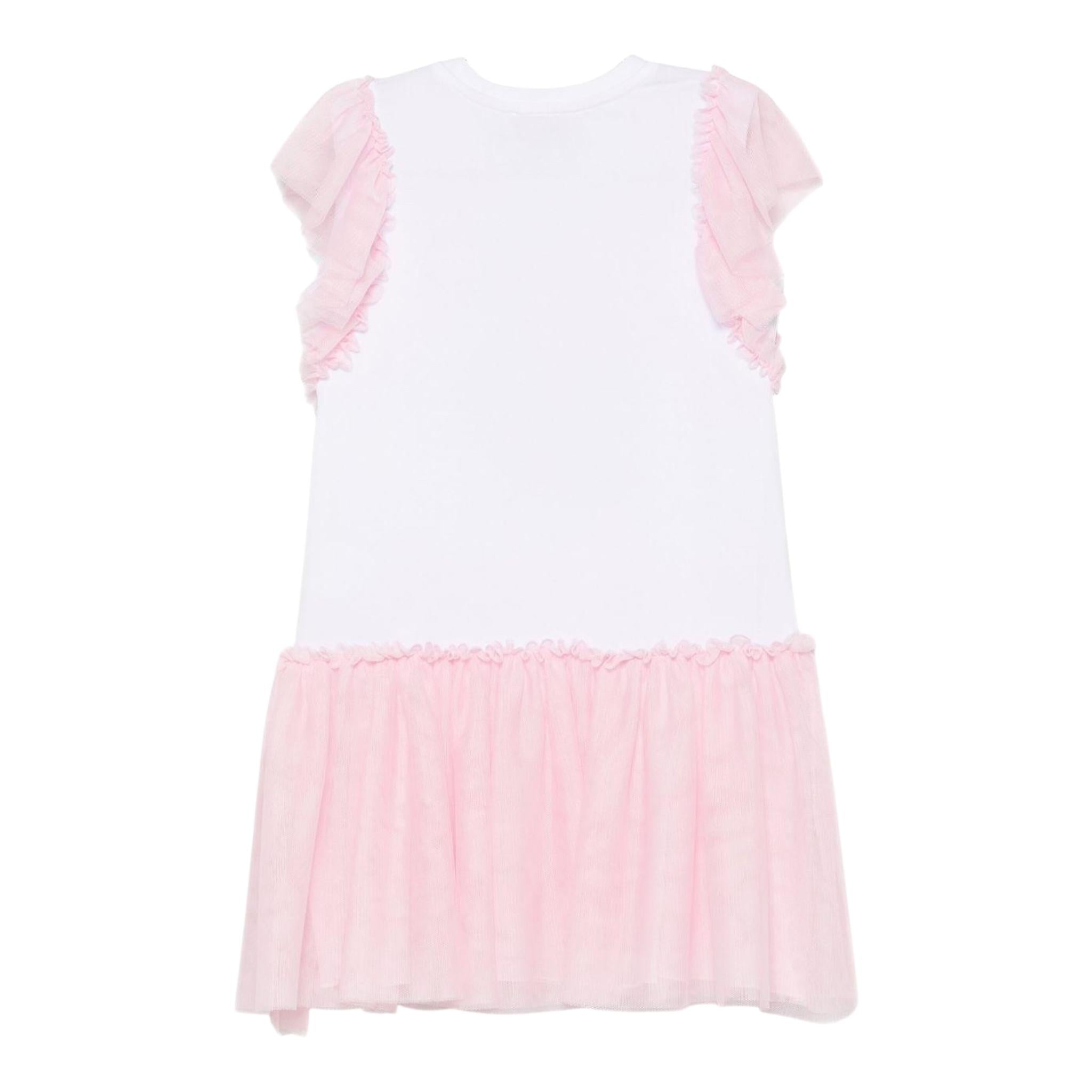 Monnalisa Abito Bicolore con Stampa E Brillantini per Bambina 19E918 BIANCO/ROSA MONNALISA 