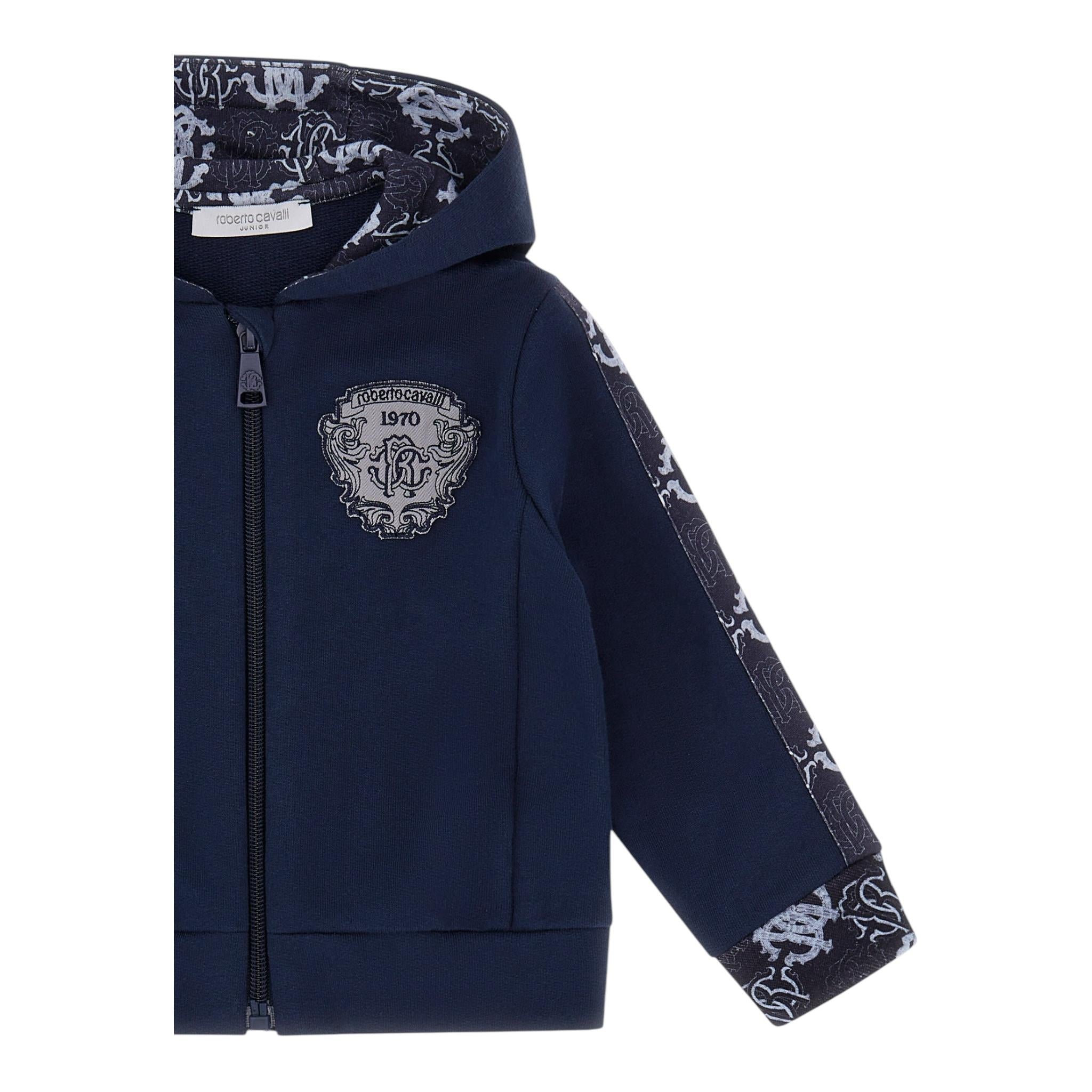 ROBERTO CAVALLI felpa con zip e cappuccio tinta unita Blu per Neonato TJT674 BLU ROBERTO CAVALLI 