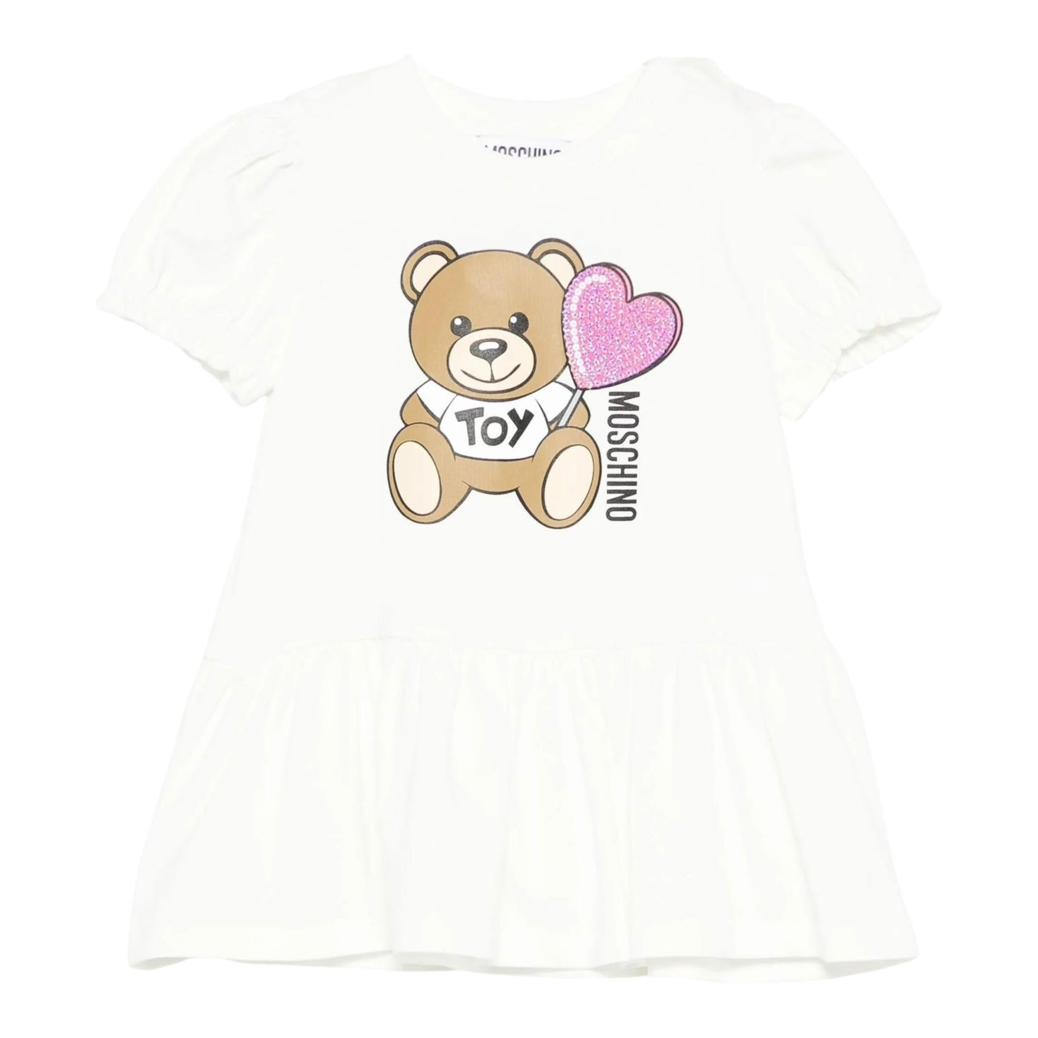 Moschino Abito Tinta Unita con Stampa per Neonata MDV0C7 BIANCO MOSCHINO 