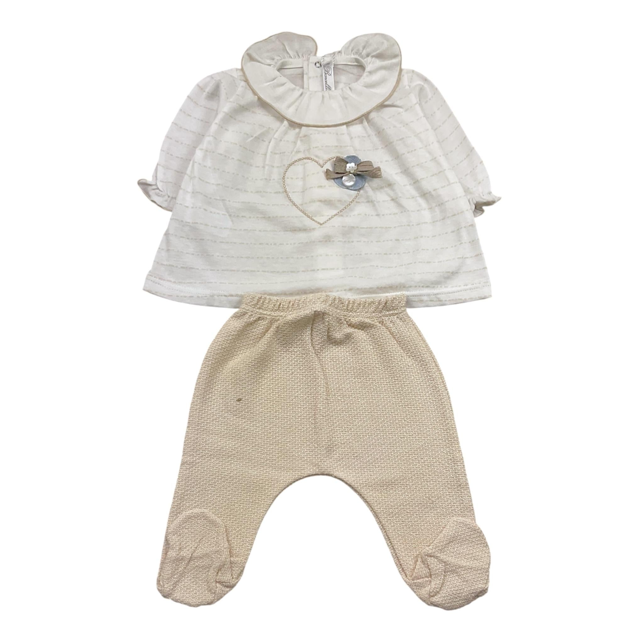 Barcellino Completo 2 Pezzi Shirt-Ghettina Bicolore per Neonata 9418 BIANCO/BEIGE BARCELLINO 