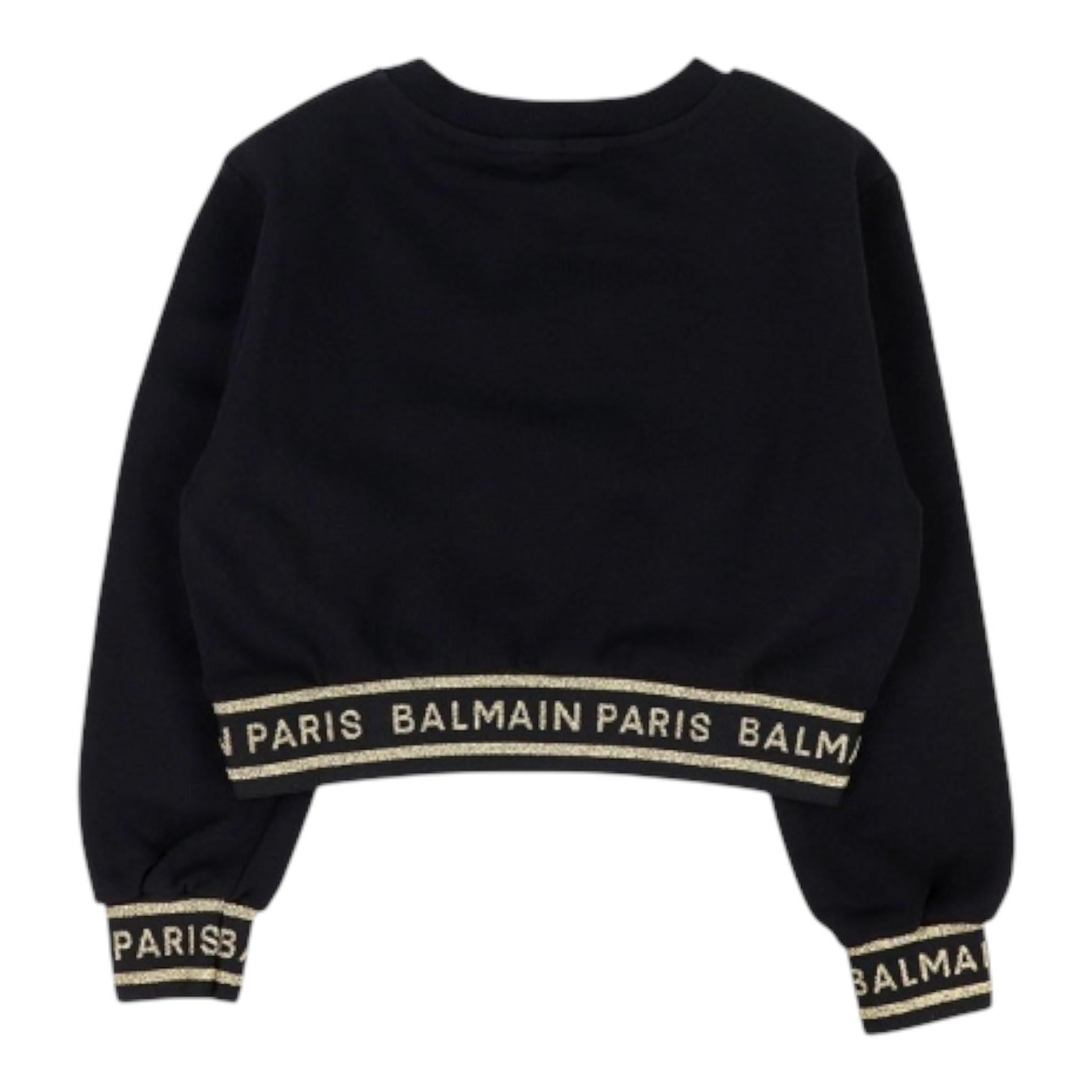 BALMAIN felpa tinta unita girocollo con stampa Nero per Bambina 6R4B30 NERO BALMAIN 