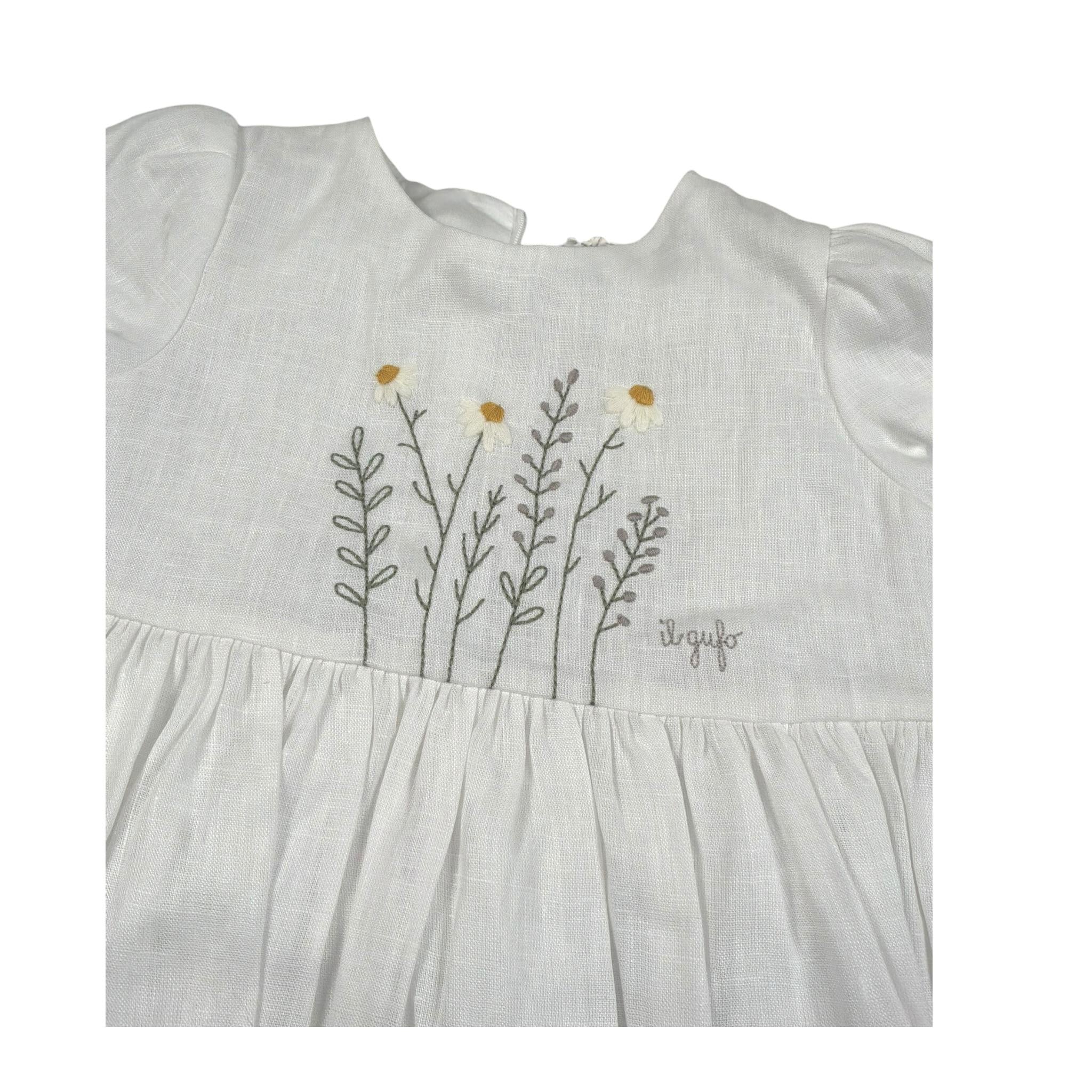 Il Gufo Abito Mezza Manica Tinta Unita con Ricami per Bambina P25VW788L0002J BIANCO IL GUFO 