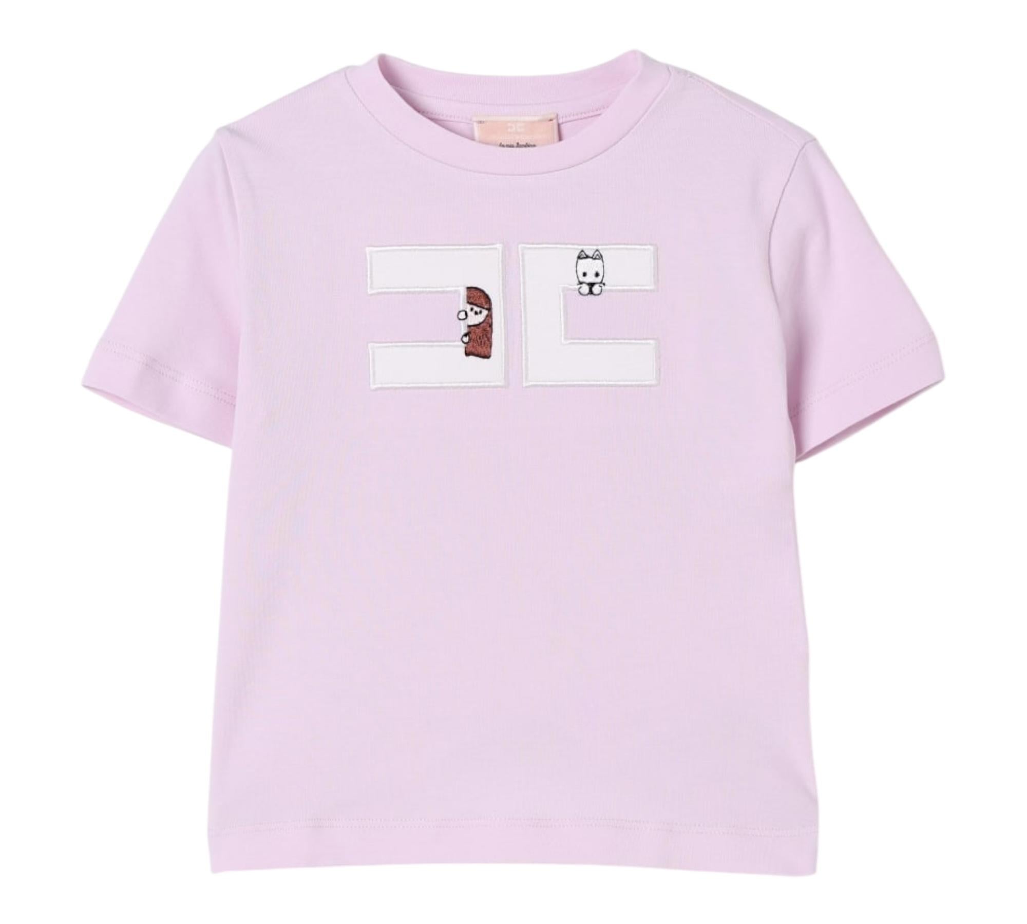 Elisabetta Franchi T-Shirt Girocollo Tinta Unita con Logo per Neonata EGTS090N LILLA ELISABETTA FRANCHI 