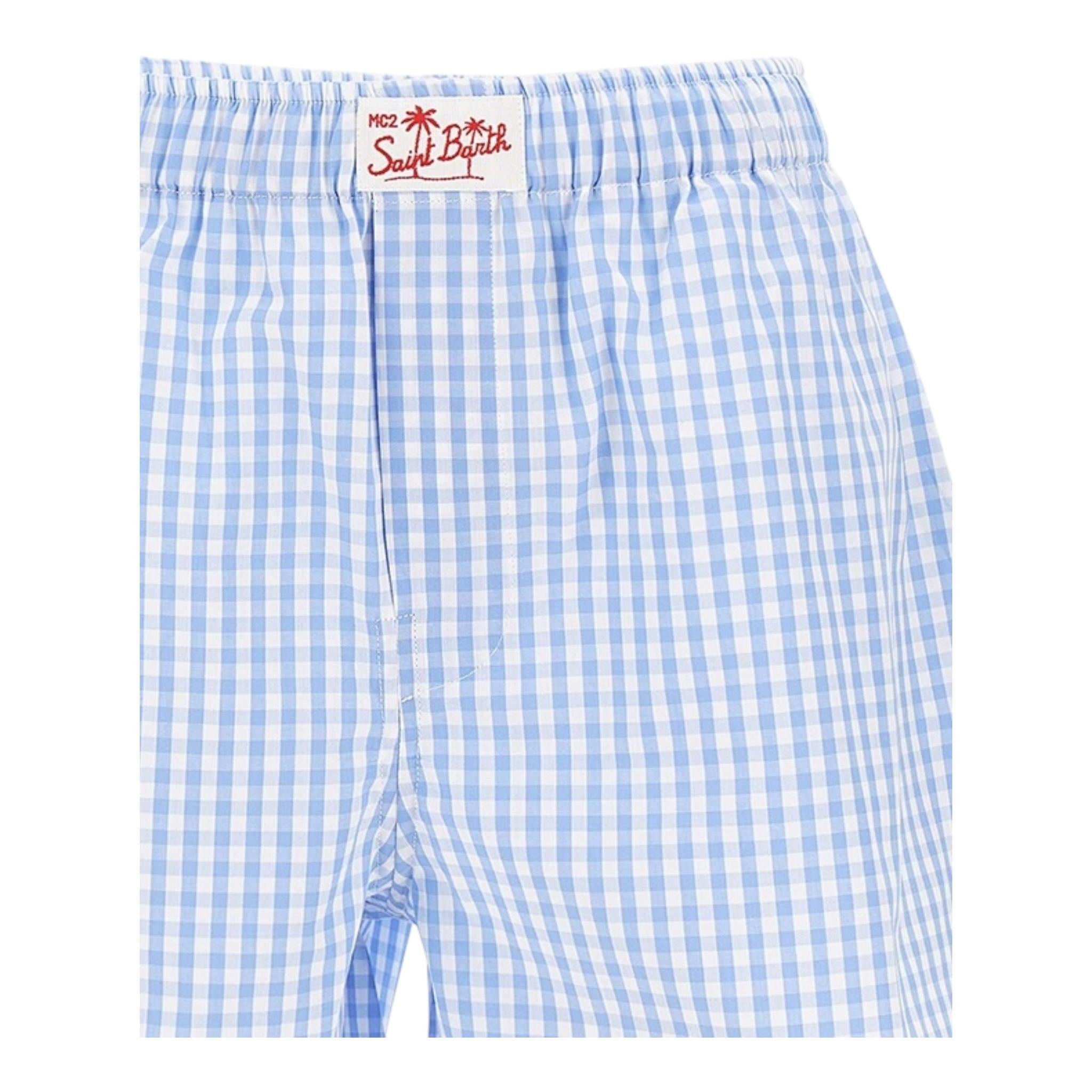 Saint Barth Short Bicolore con Fantasia A Quadrettini per Bambina BXY001 BIANCO/AZZURRO SAINT BARTH 