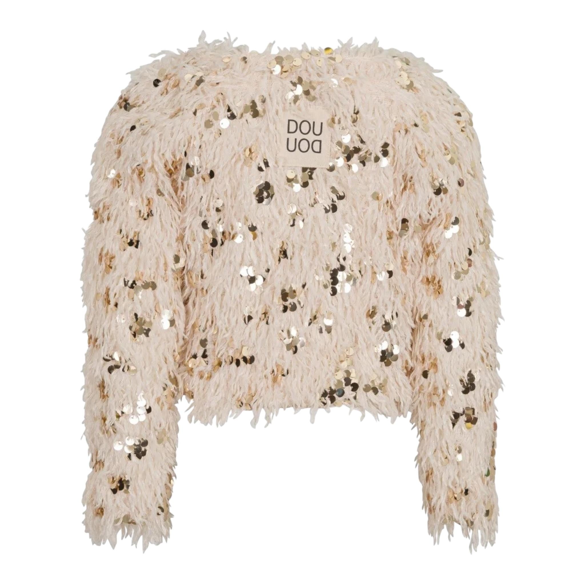Dou Dou Cardigan Tinta Unita con Paillettes E Piume per Bambina DW2A44 BEIGE DOU DOU 