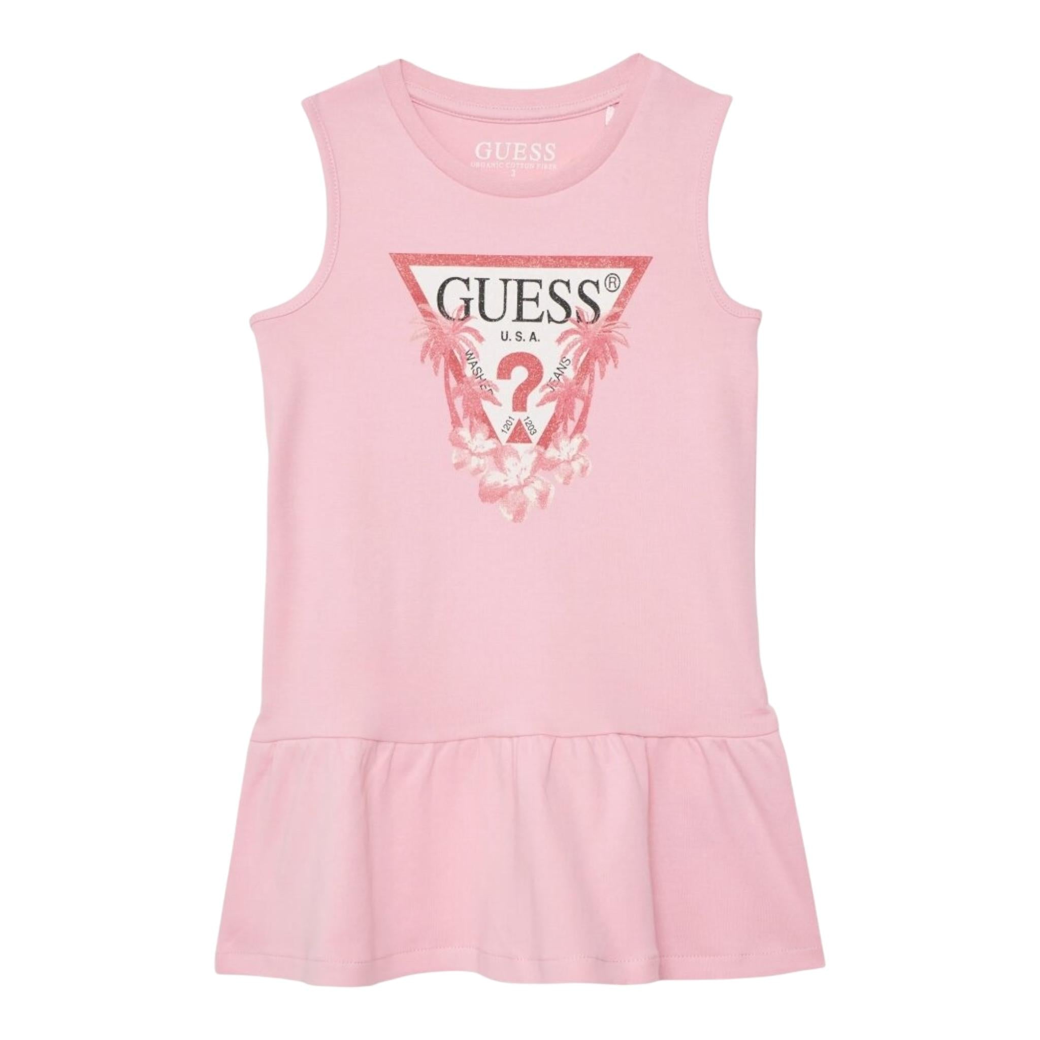 Guess Abito Giromanica Tinta Unita con Logo per Bambina K4RK23KA6W4 ROSA GUESS 