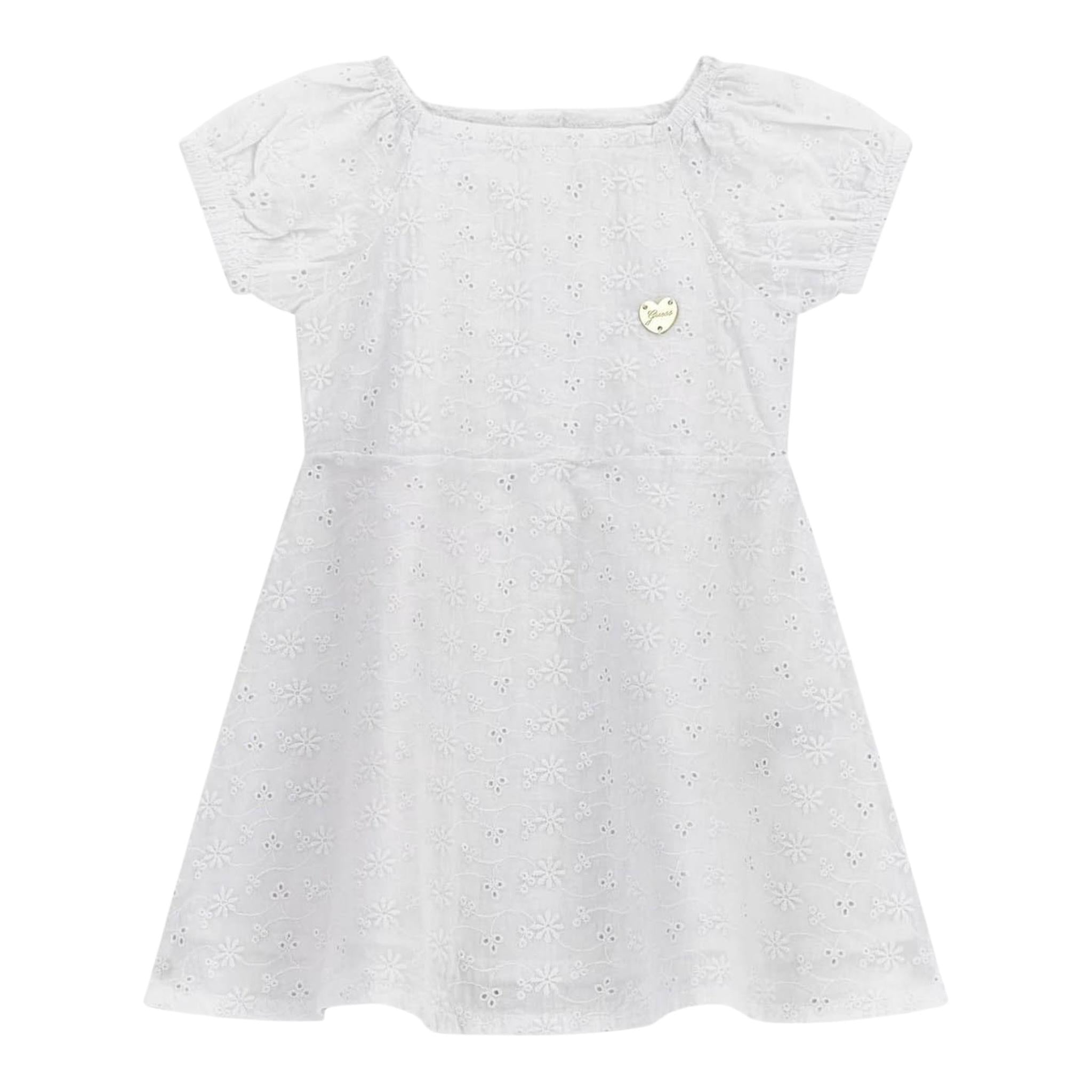 Guess Abito Mezza Manica Tinta Unita In Pizzo Sangallo per Bambina K4GK02WG680 BIANCO GUESS 