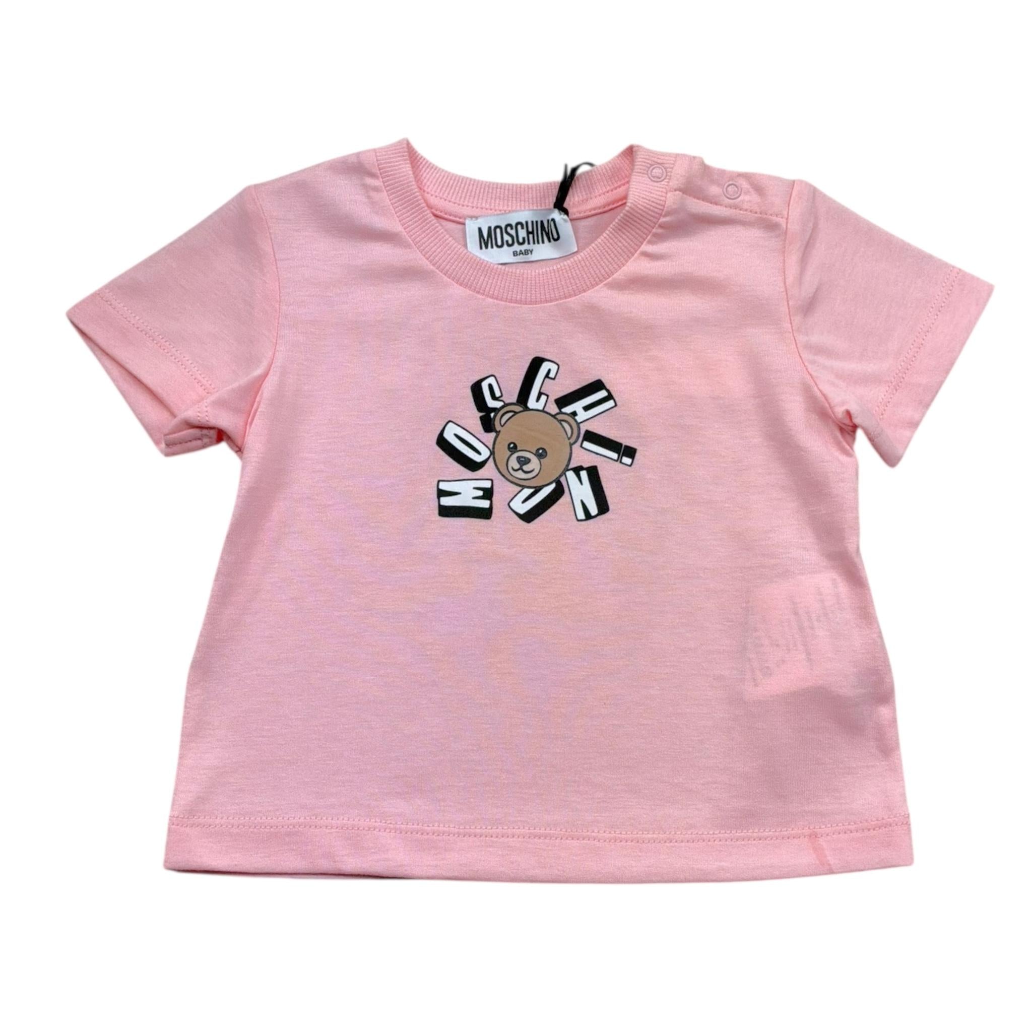 Moschino T-Shirt Girocollo Tinta Unita con Stampa per Neonata MXM047 ROSA MOSCHINO 