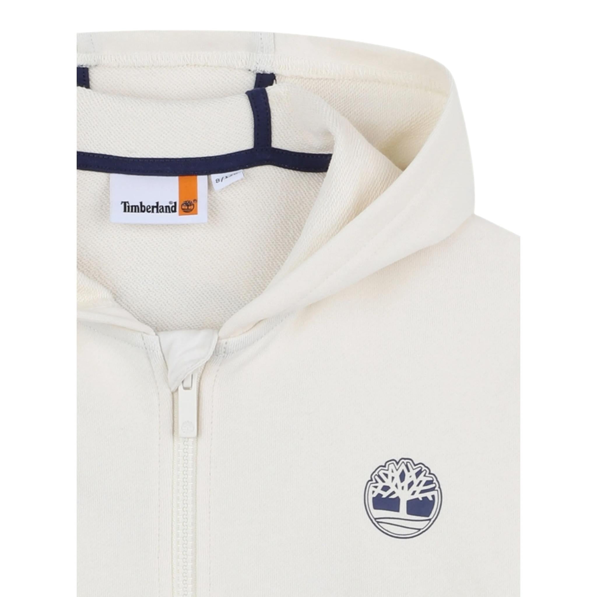 Timberland Felpa con Zip E Cappuccio Tinta Unita con Stampa Logo per Bambino T60451 PANNA TIMBERLAND 