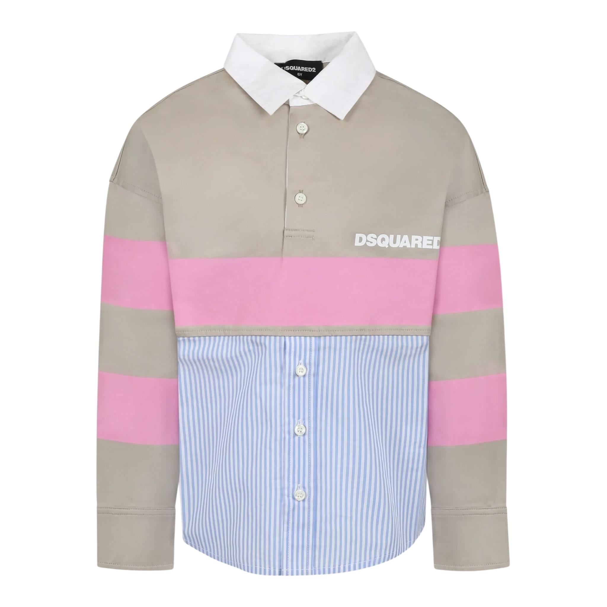 Dsquared2 Camicia Manica Lunga Bicolore per Bambino DQ2772 BIANCO/BEIGE DSQUARED2 