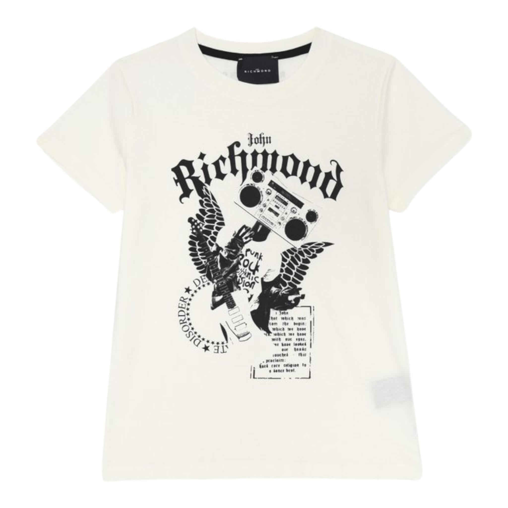 John Richmond T-Shirt Girocollo Tinta Unita con Stampa per Neonato RBP25058TSX PANNA JOHN RICHMOND 