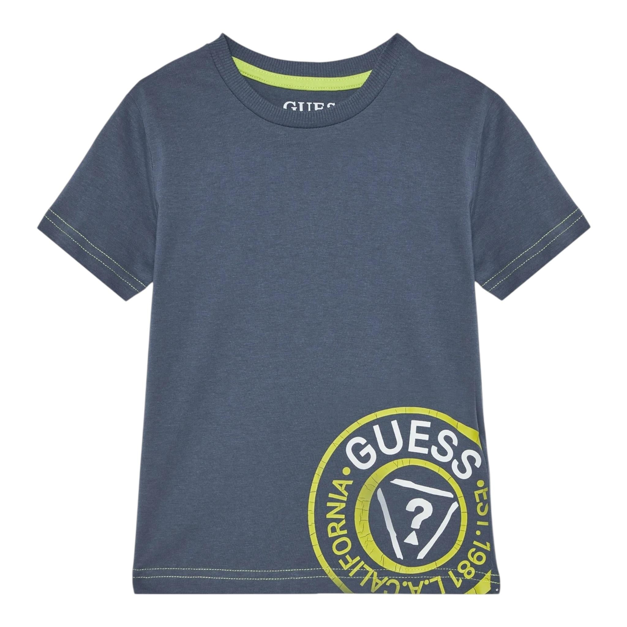 Guess T-Shirt Girocollo Tinta Unita con Stampa per Neonato N5RI15K8HM4X BLU GUESS 