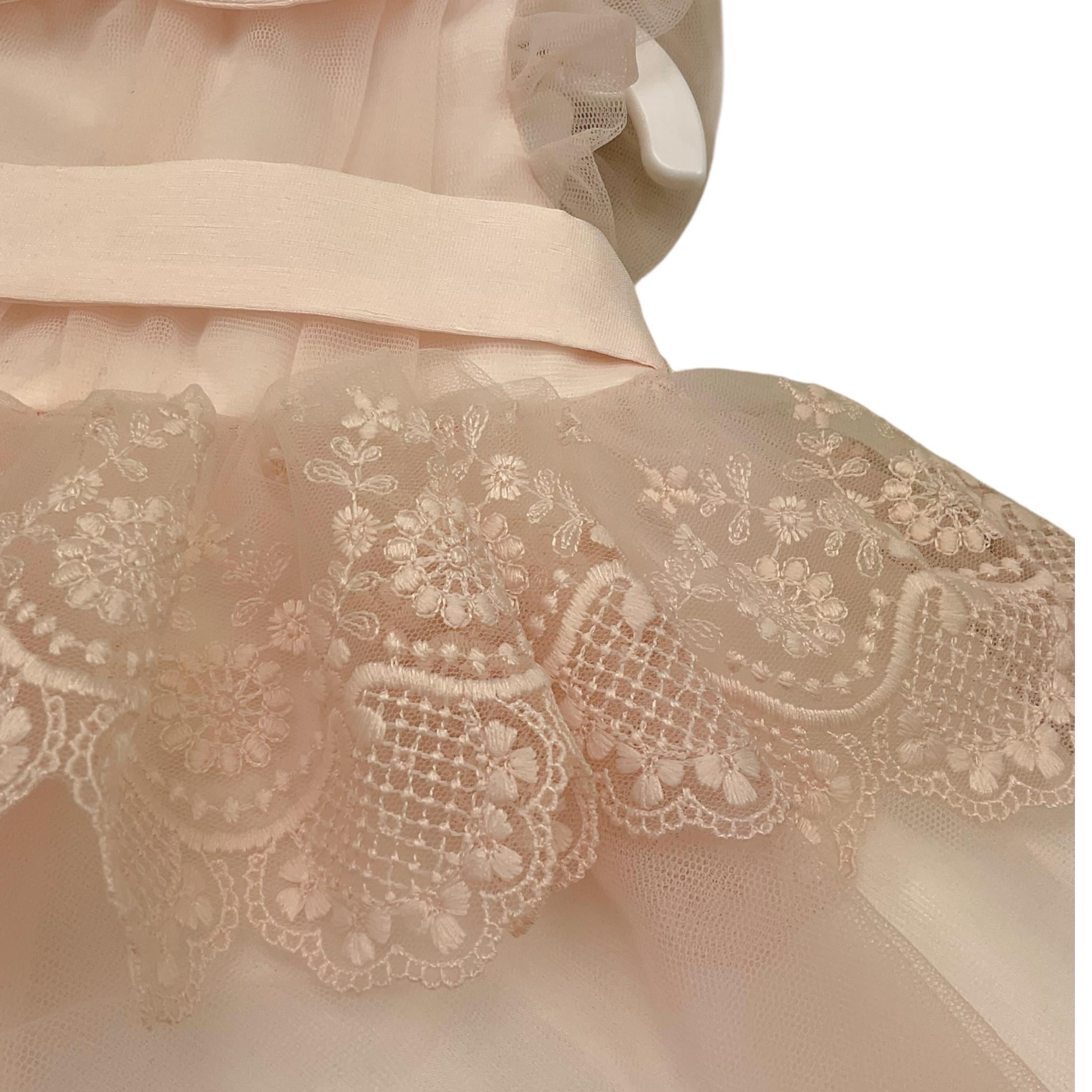 Barcellino Abito Cerimonia Tinta Unita con Tulle E Colletto per Neonata 120725 ROSA BARCELLINO 