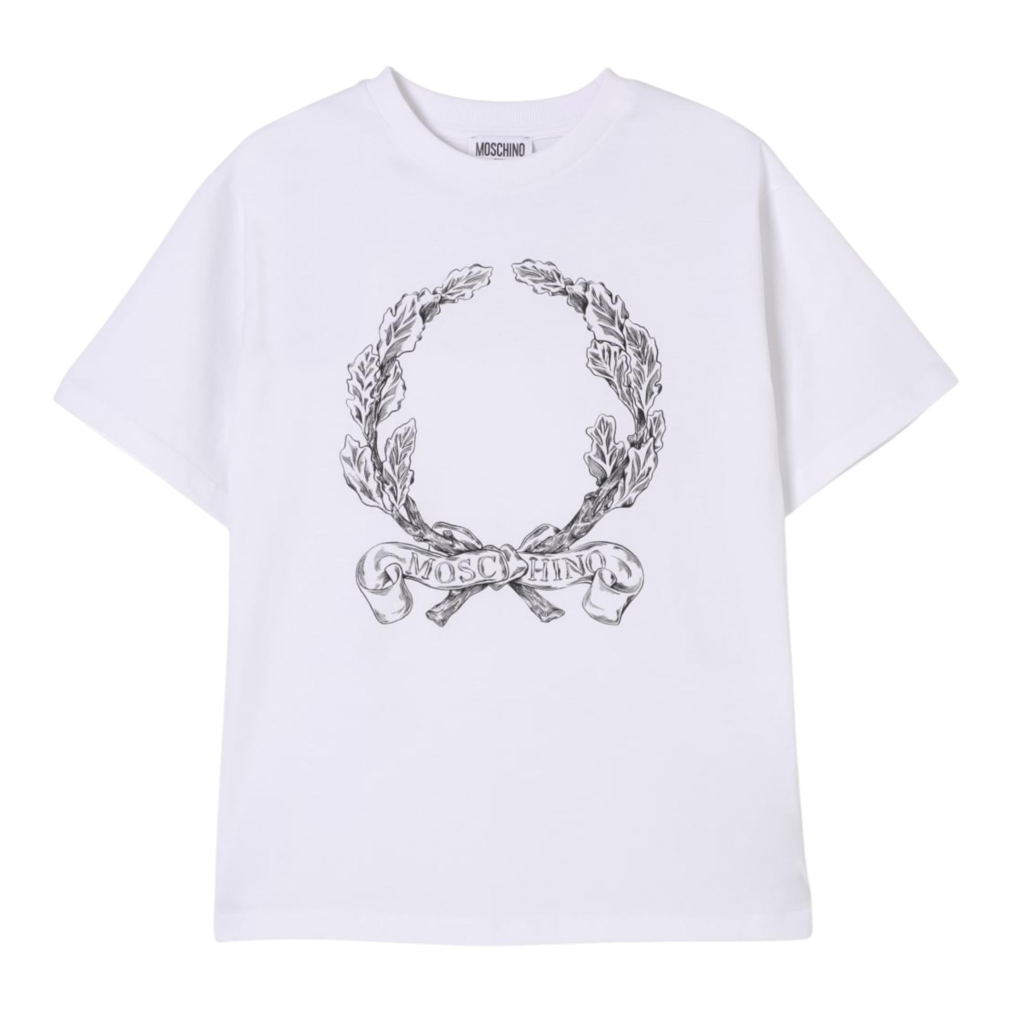 Moschino T-Shirt Tinta Unita con Stampa per Bambina HSM050 BIANCO MOSCHINO 