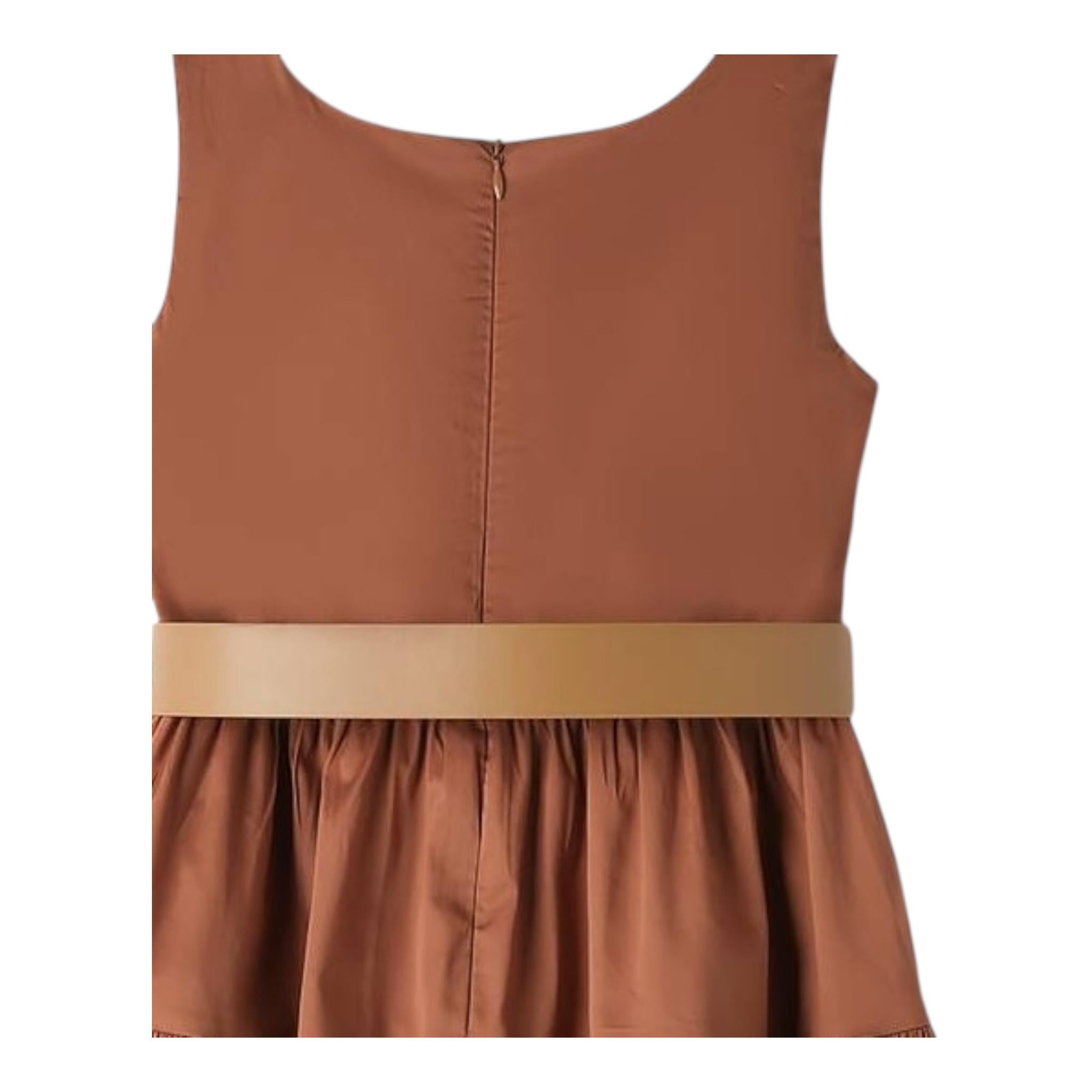 I Do Abito Tinta Unita Giromanica con Cintura per Bambina 4B878 MARRONE I DO 