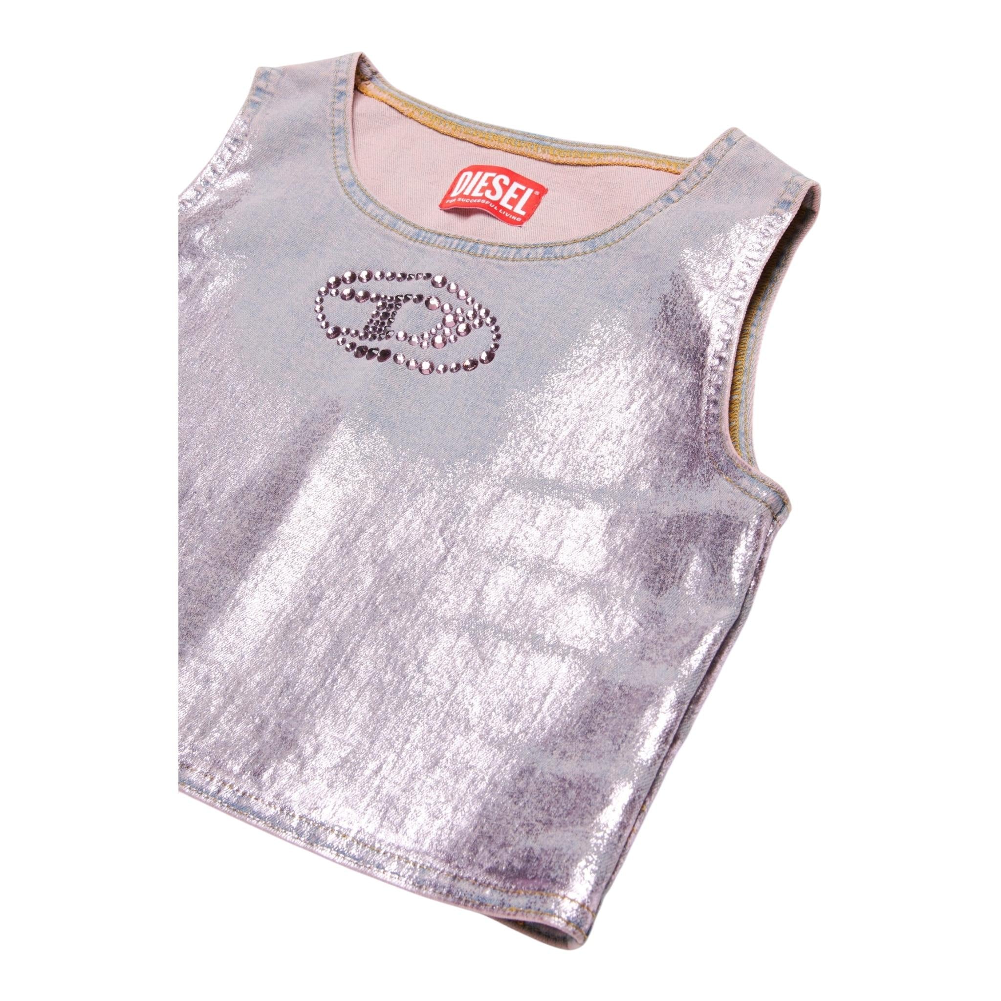 Diesel Top Giromanica Tinta Unita con Logo per Bambina J02169 ROSA DIESEL 
