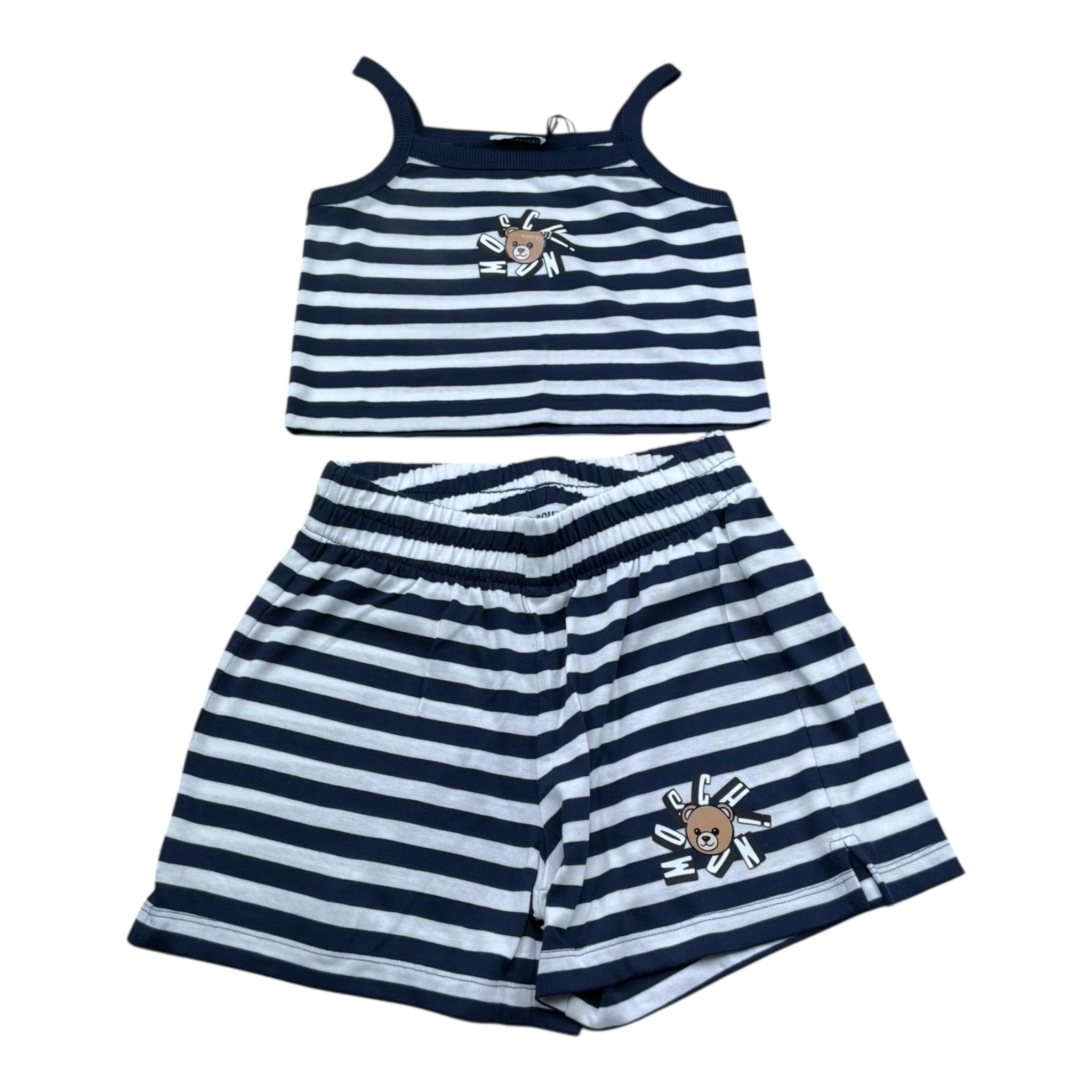 Moschino Completo 2 Pezzi Short-Top Bicolore con Fantasia A Righe per Bambina HDG01M BIANCO/BLU MOSCHINO 