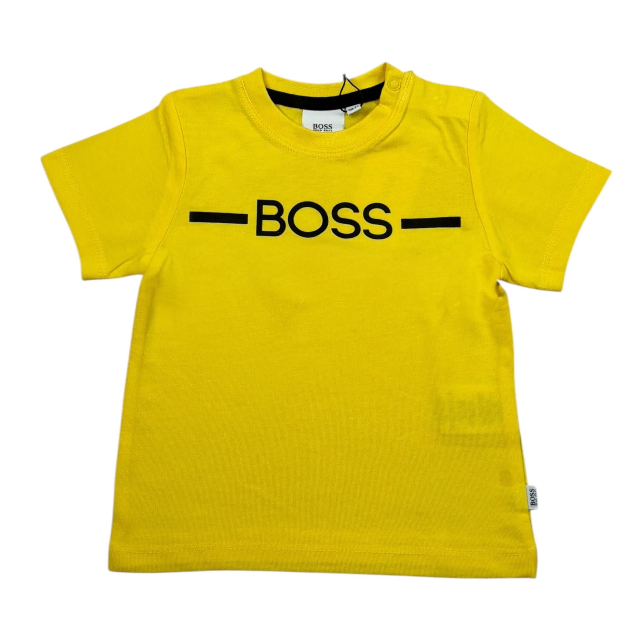 Boss T-Shirt Girocollo Tinta Unita con Stampa per Neonato J05831 GIALLO BOSS 
