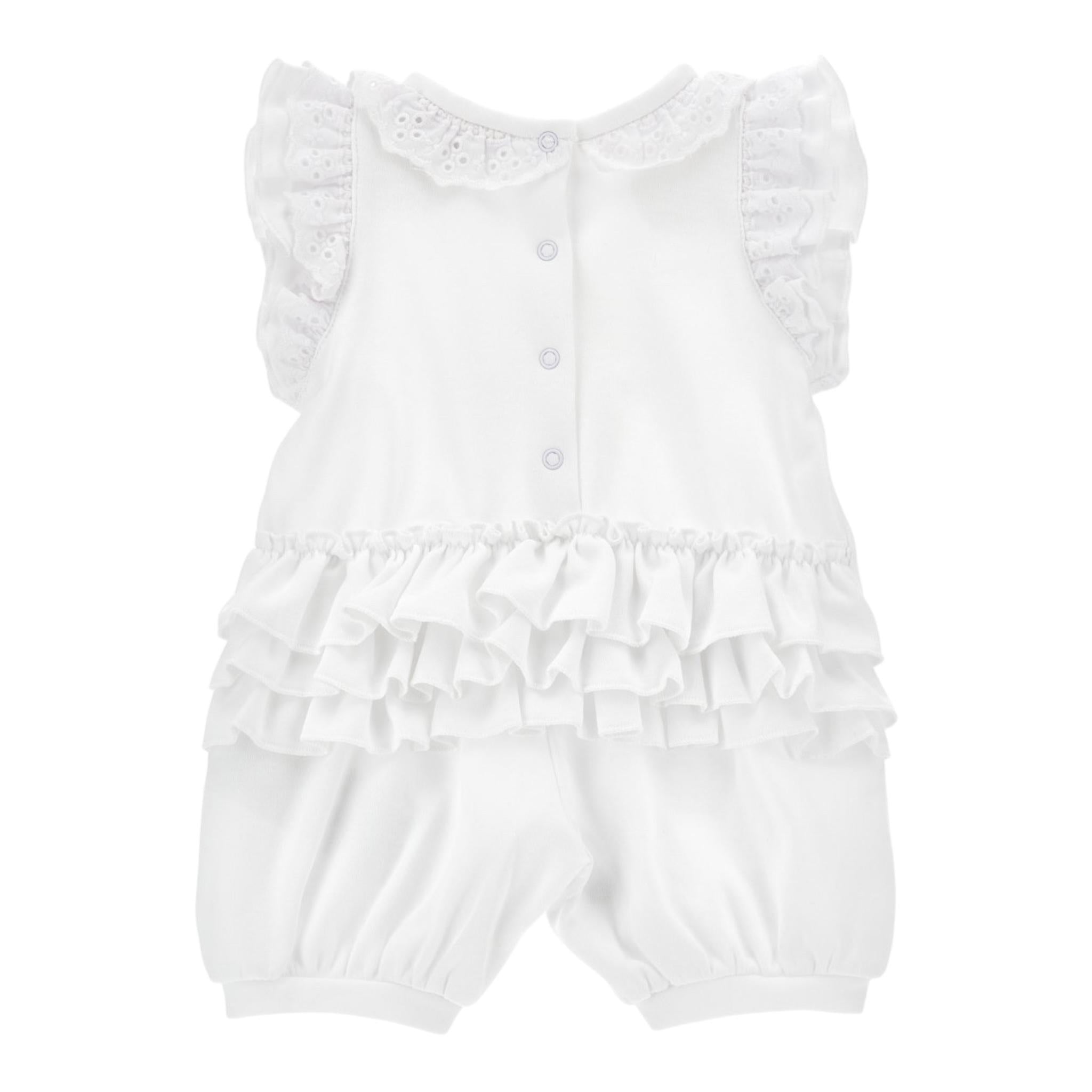 Monnalisa Pagliaccetto Giromanica Tinta Unita con Stampa per Neonata 35E204 BIANCO MONNALISA 