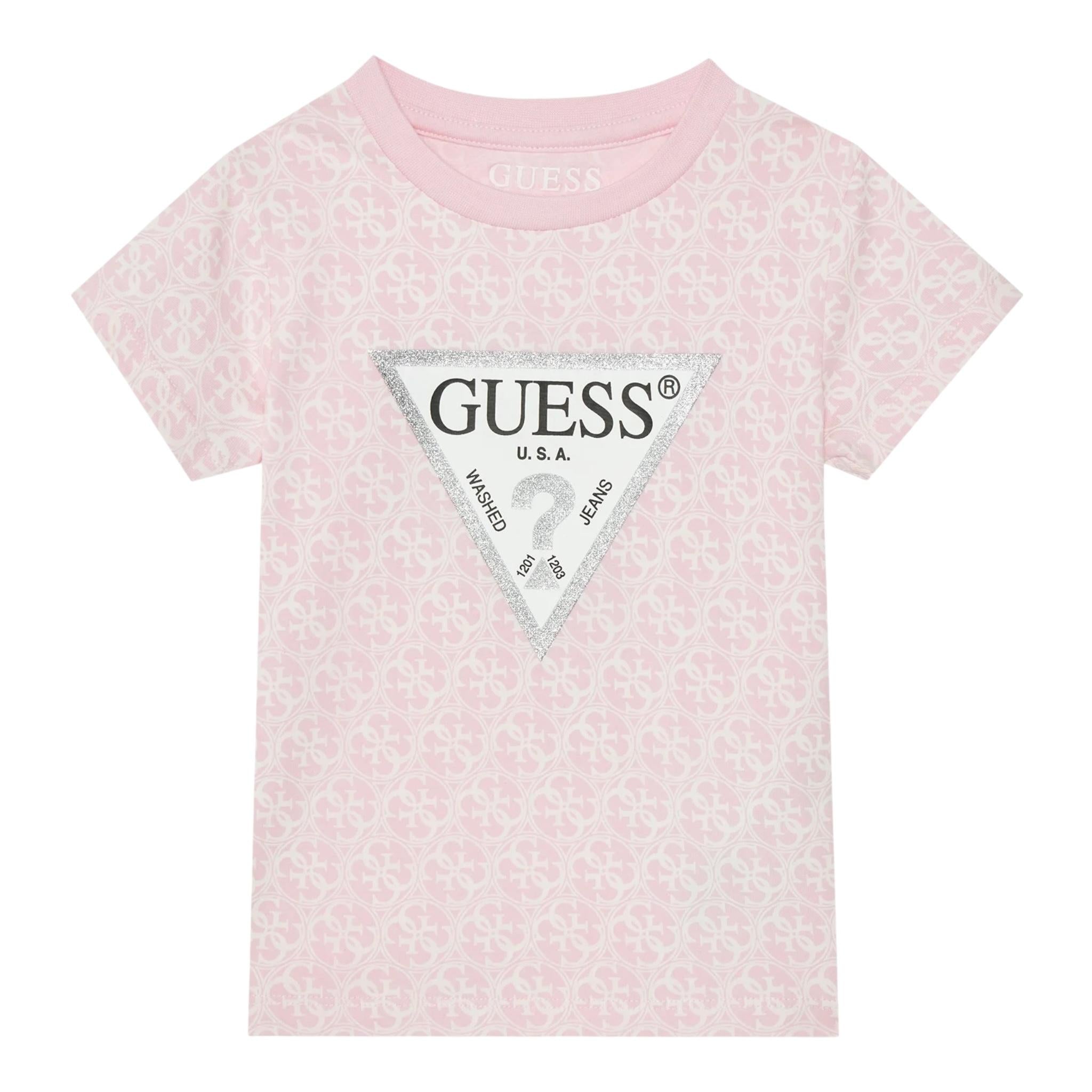 Guess T-Shirt Girocollo Tinta Unita con Stampa per Neonata K5RI15K6YWN ROSA GUESS 