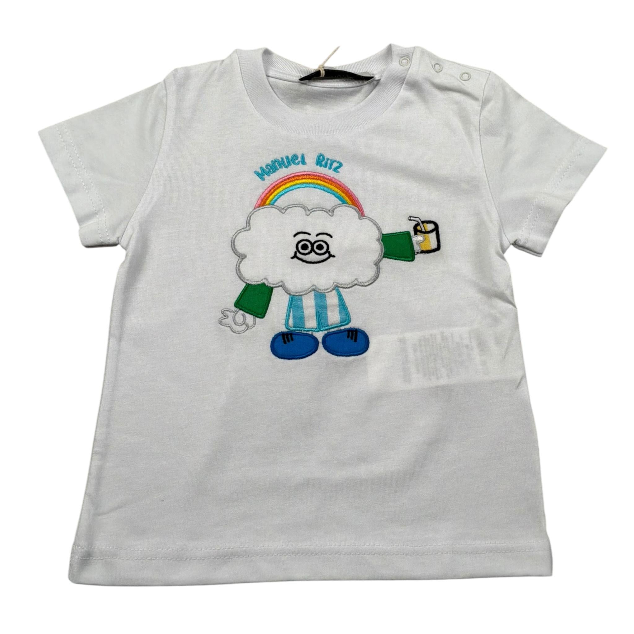 Manuel Ritz T-Shirt Girocollo tinta unita con Ricami Bianco per Bambino MR2658 BIANCO MANUEL RITZ 