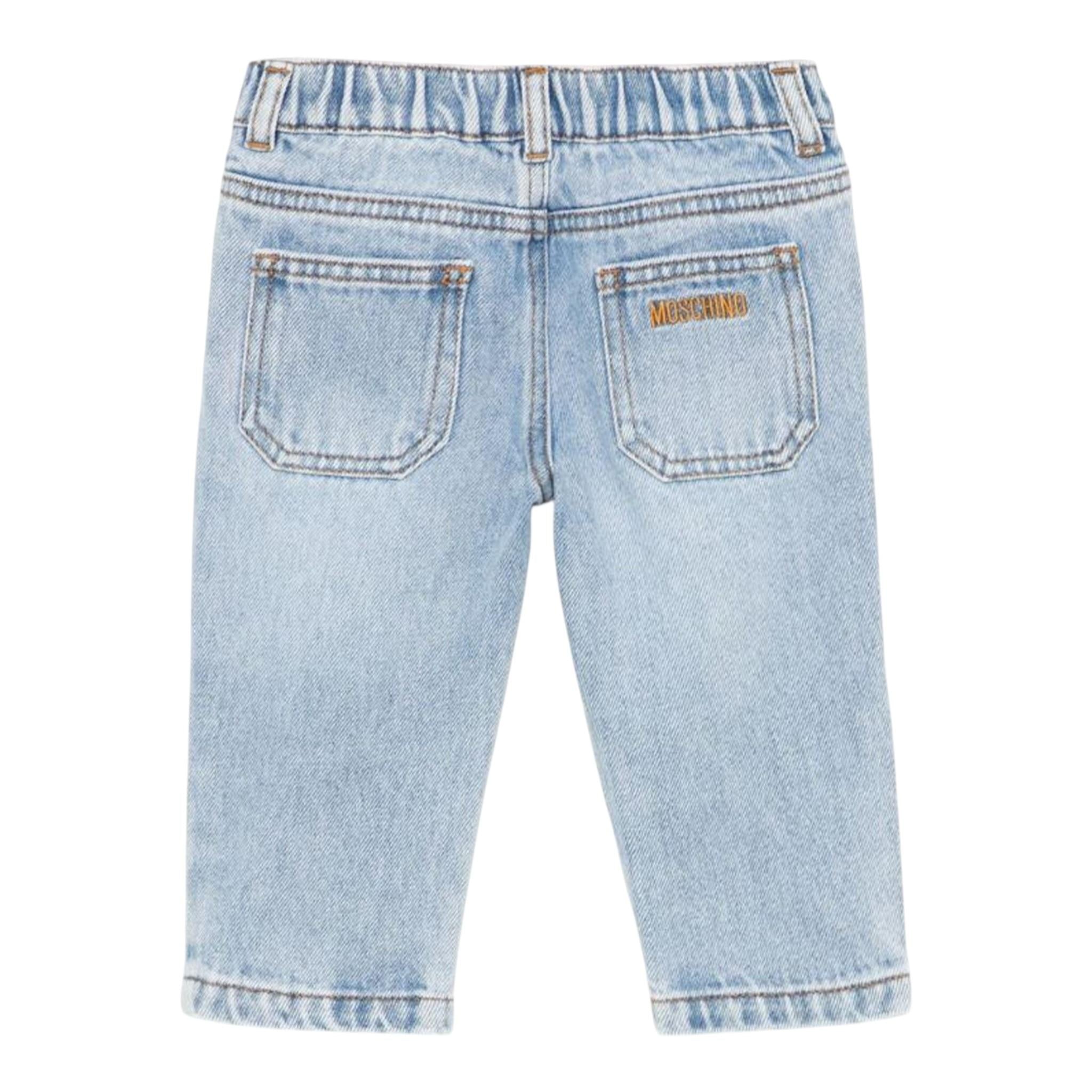 Moschino Jeans tinta unita con Elastico In Vita Azzurro per Neonato MUP054 AZZURRO MOSCHINO 