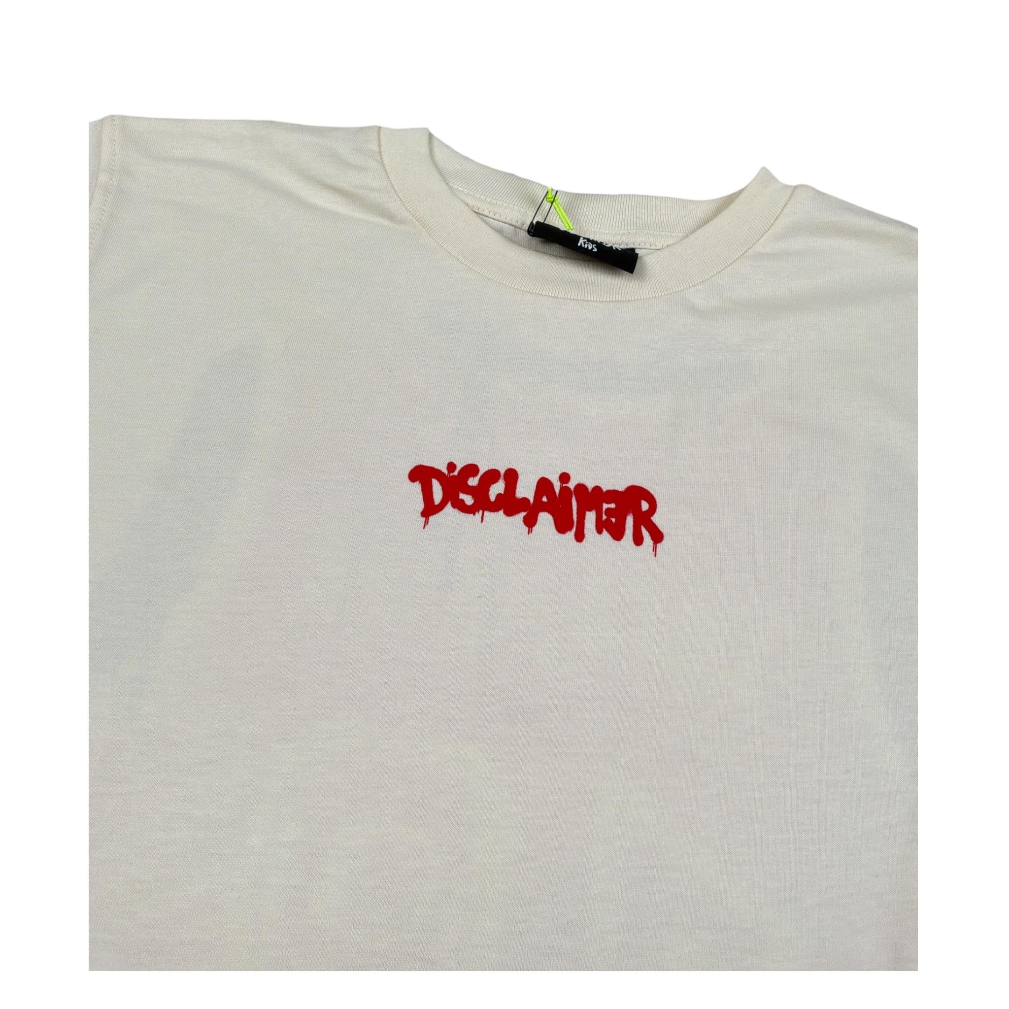 Disclaimer T-Shirt Girocollo Tinta Uita con Stampa Panna per Bambino 24IDK58235 PANNA DISCLAIMER 