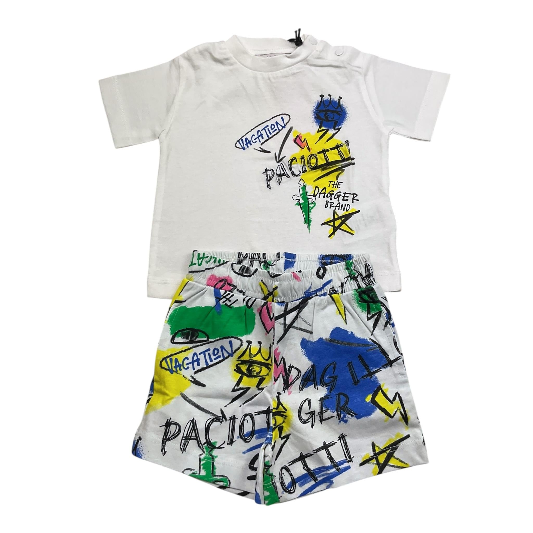 Cesare Paciotti Completo 2 Pezzi T-Shirt-Bermuda Tinta Unita con Stampa per Neonato COMP5124B BIANCO CESARE PACIOTTI 
