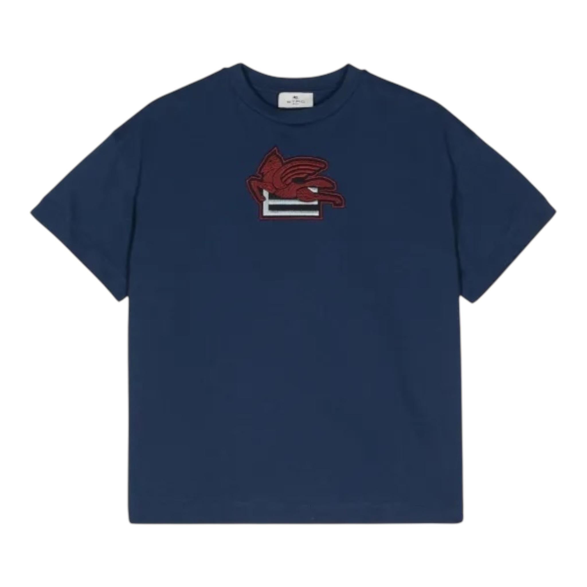 ETRO t-shirt girocollo tinta unita con logo Blu per Bambino GV8P51 BLU ETRO 