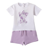 Sarabanda Completo 2 Pezzi T-Shirt-Short per Bambina 0B255 BIANCO/LILLA SARABANDA 