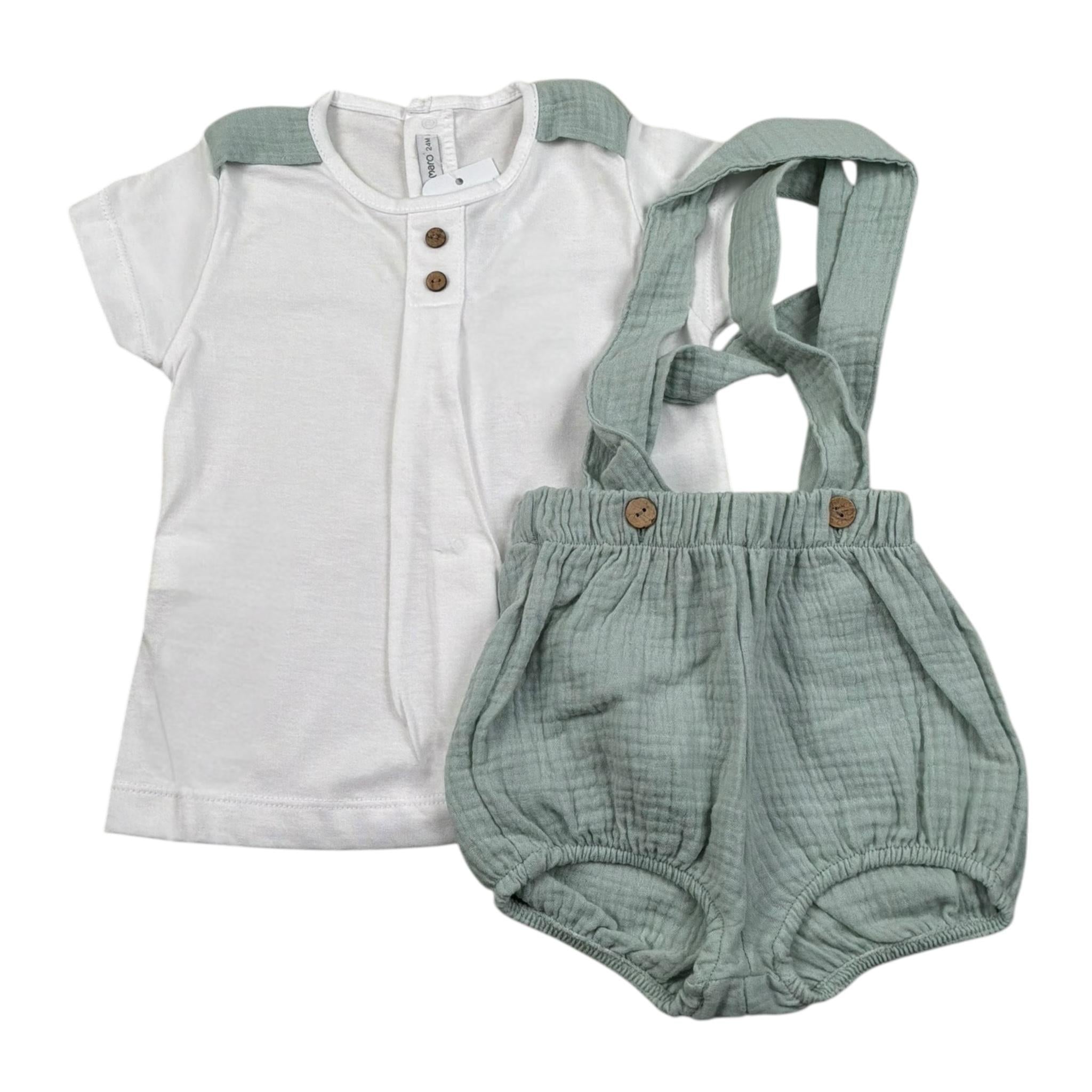 Calamaro Completo 2 Pezzi T-Shirt-Salopette per Neonato 17942 BIANCO/VERDE CALAMARO 