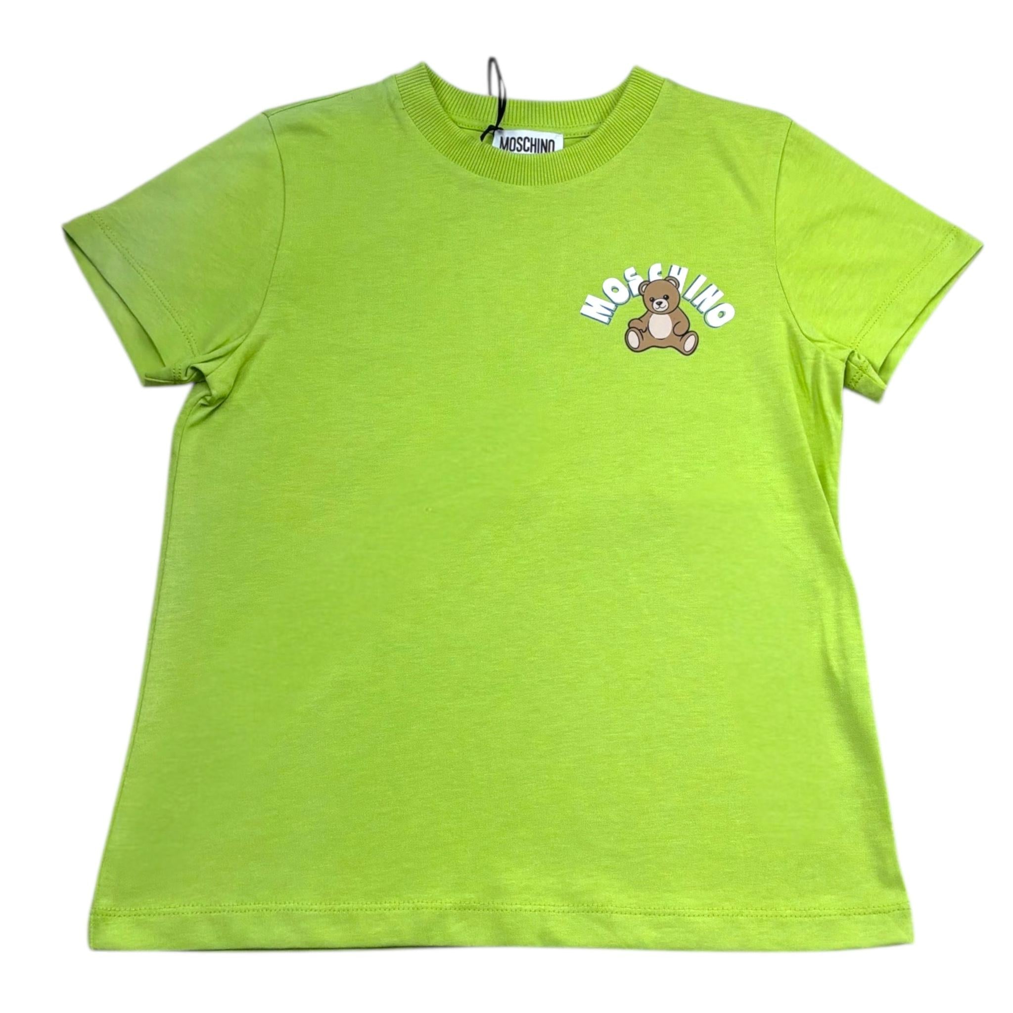 Moschino T-Shirt Girocollo Tinta Unita con Stampa per Bambino HWM058 VERDE MOSCHINO 