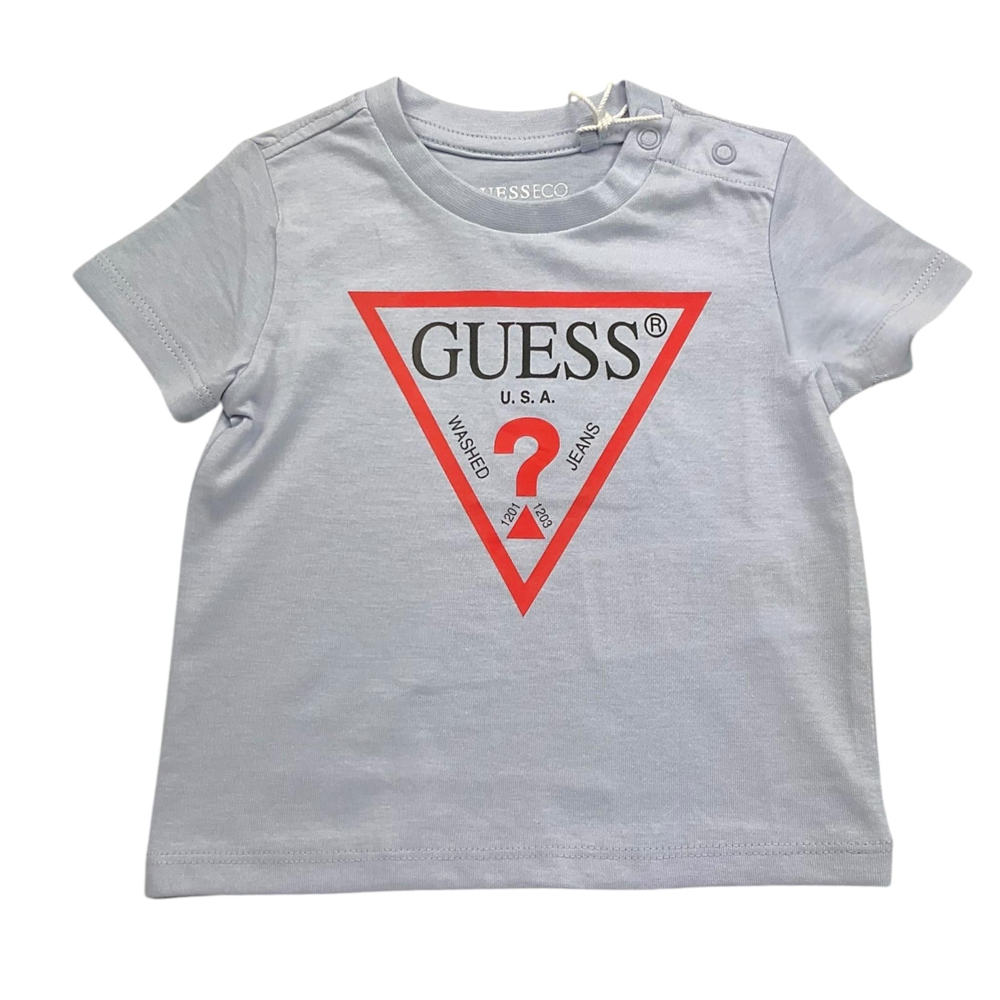 Guess T-Shirt Tinta Unita con Stampa per Neonato N73I55K8HM0 AZZURRO GUESS 