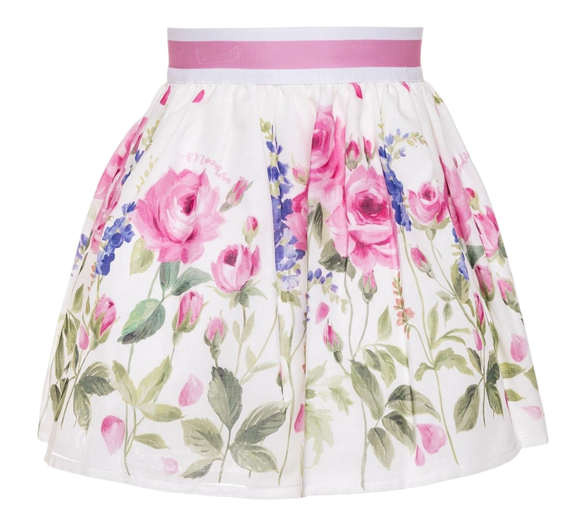 Monnalisa Gonna Tinta Unita Fantasia Floreale per Bambina GNMN BIANCO MONNALISA 