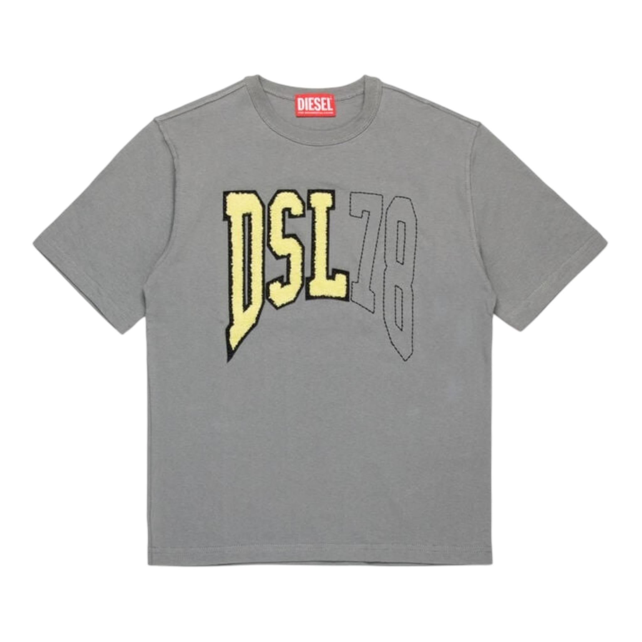 Diesel T.Shirt Girocollo Tinta Unita con Logo per Bambino J02228X GRIGIO DIESEL 