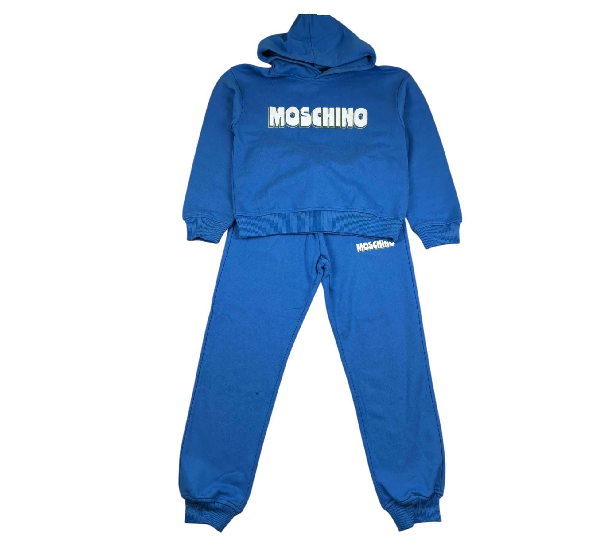 Moschino Completo 2 Pezzi Felpa-Pantalone Tinta Unita per Bambino HUK04G BLU MOSCHINO 