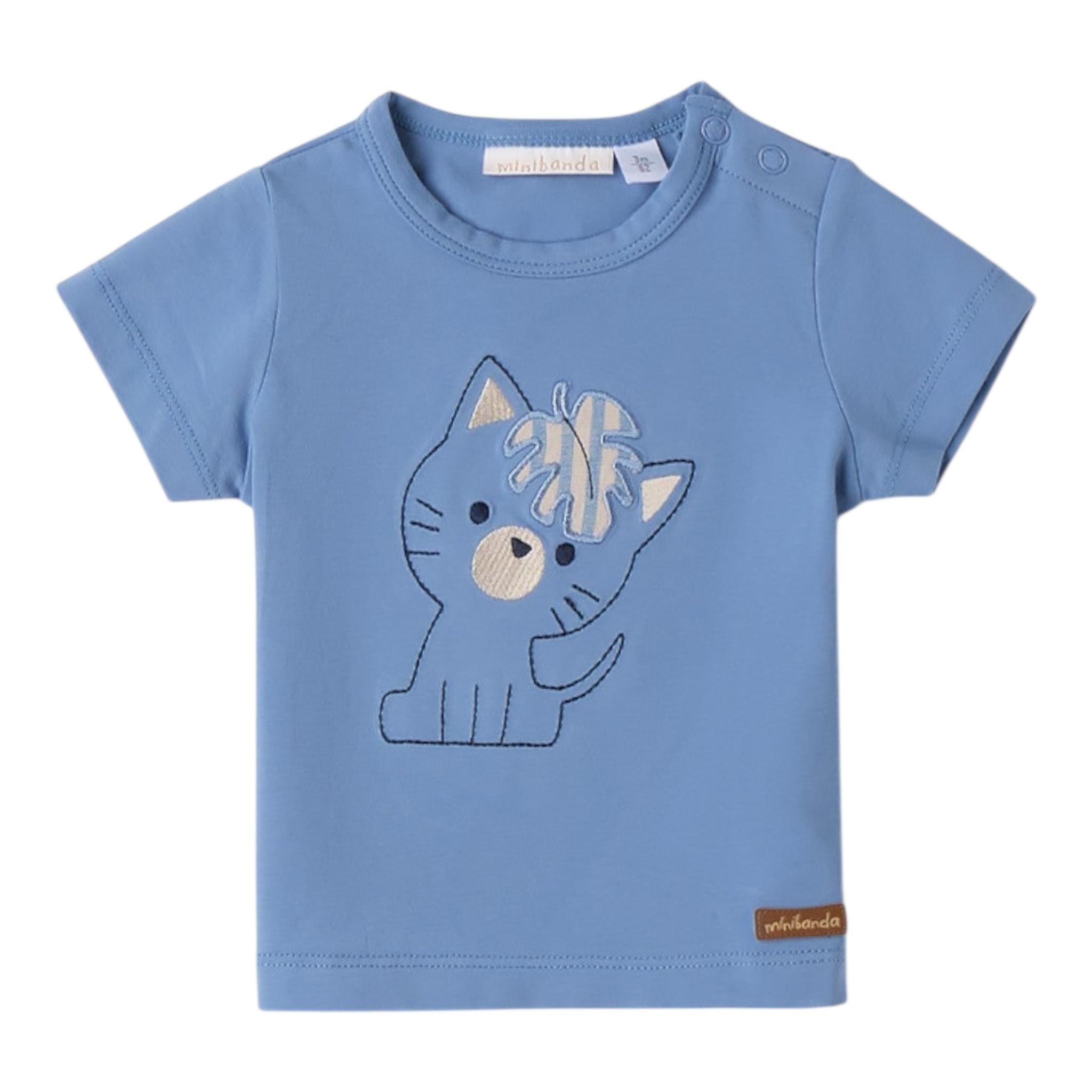 Mini Banda T-Shirt Tinta Unita Girocollo con Stampa per Neonato 3B609 AZZURRO MINI BANDA 