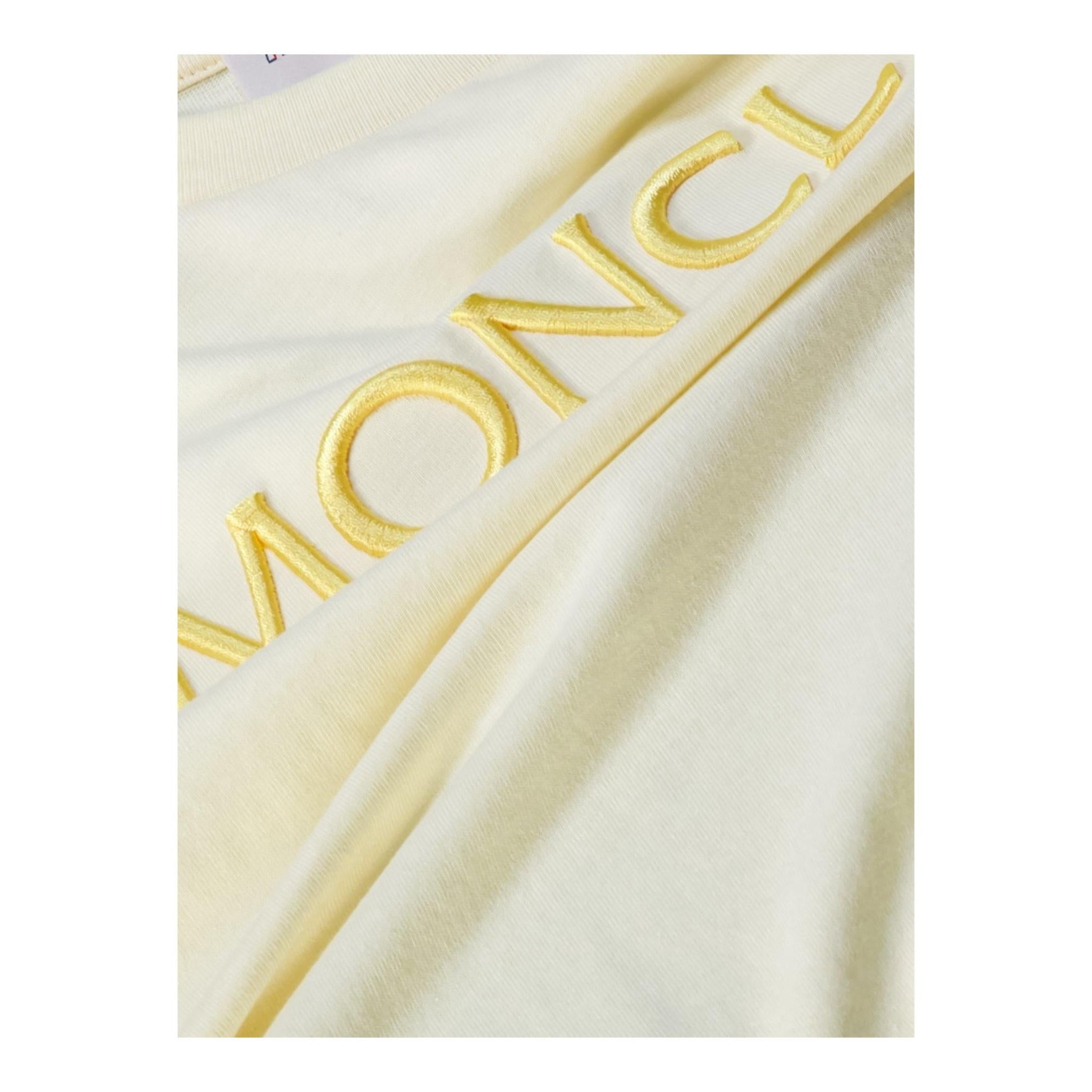 Moncler T-Shirt Girocollo Tinta Unita con Logo per Bambino 8C00005 GIALLO MONCLER 