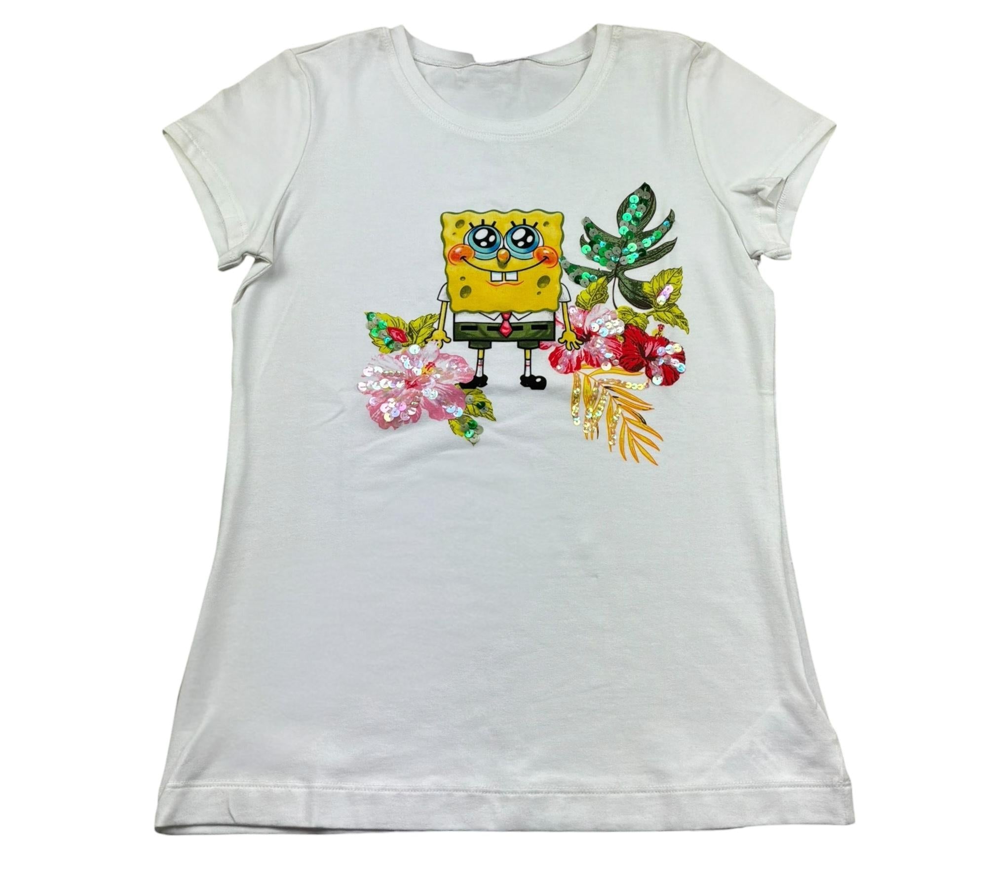 Monnalisa T.Shirt Girocollo Tinta Unita Co Stampa Spongbob per Bambina 665600S5 BIANCO MONNALISA 