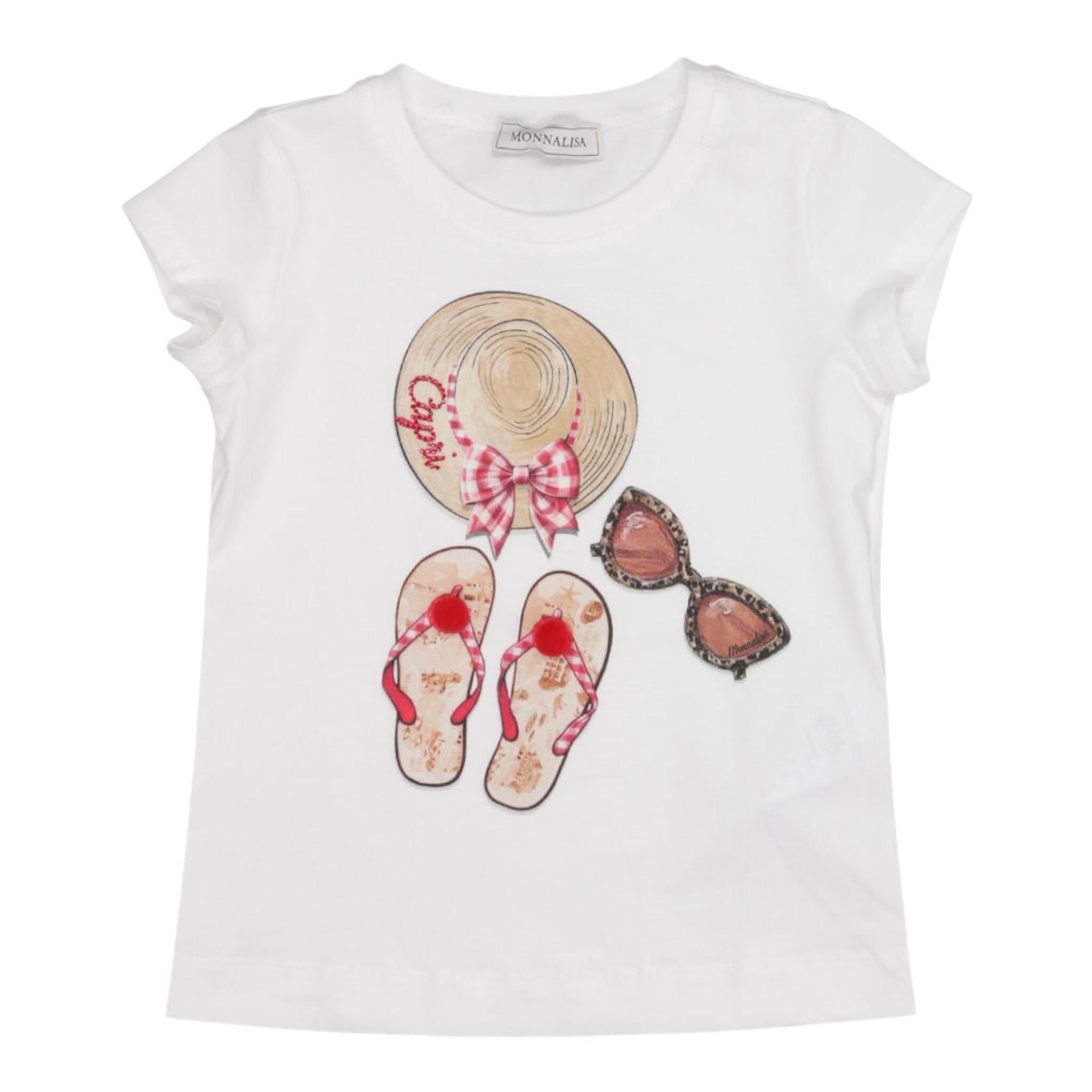 Monnalisa T-Shirt Tinta Unita Girocollo con Stampa per Bambina 11E623 BIANCO MONNALISA 