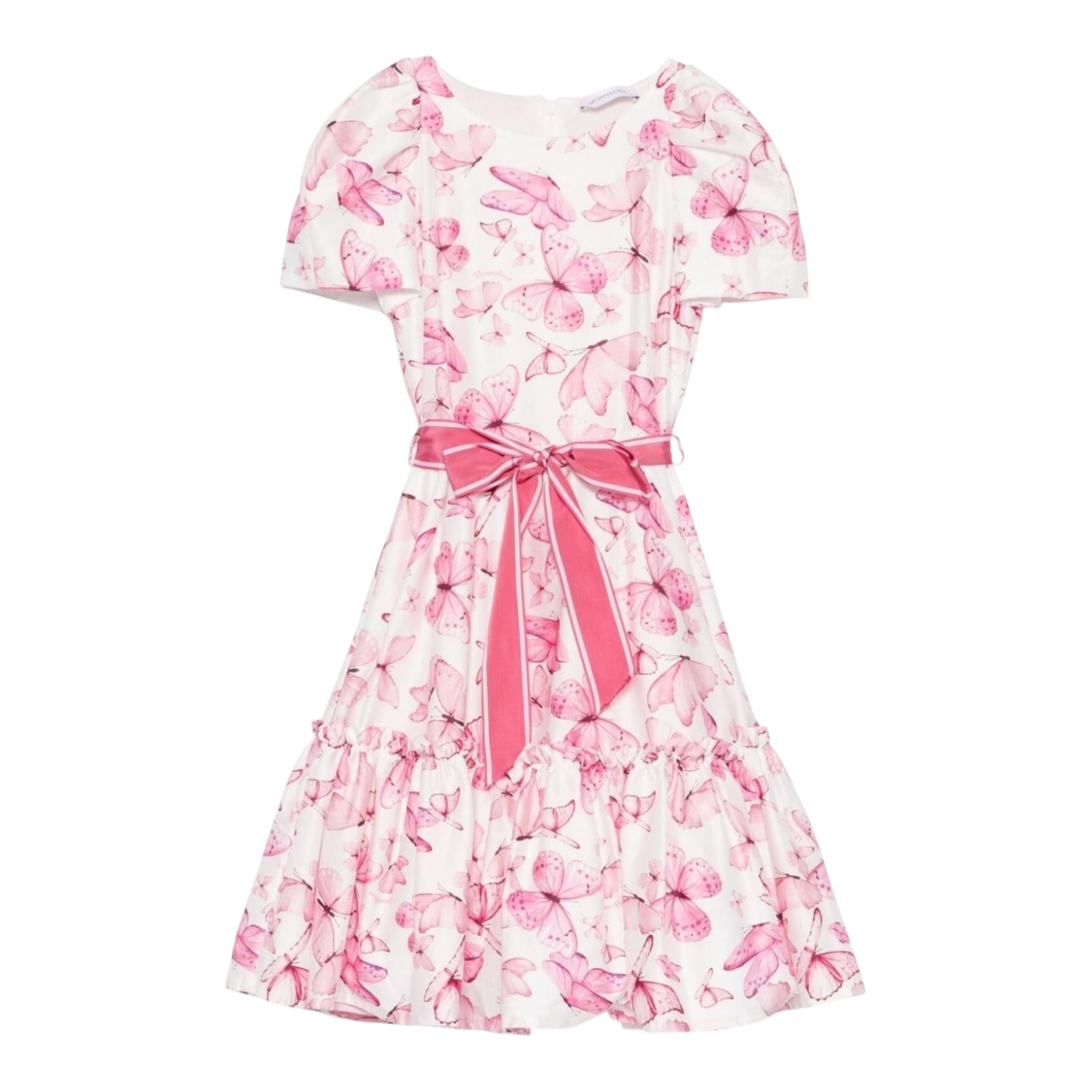 Monnalisa Abito Tinta Unita con Fantasia Fiori per Bambina 71E910 BIANCO MONNALISA 